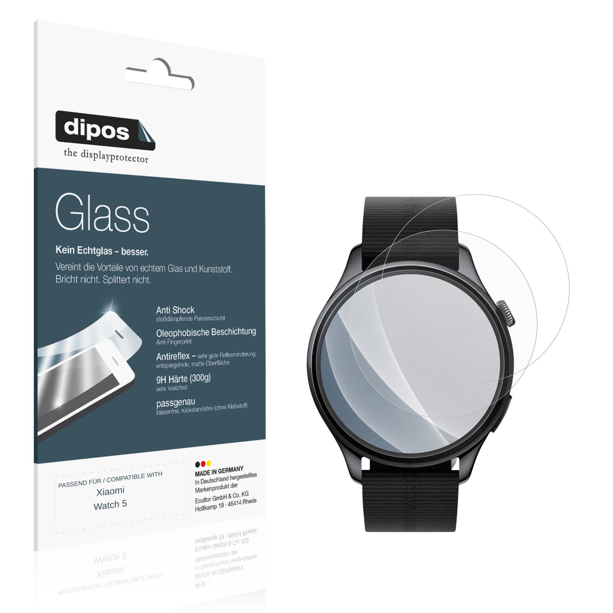 dipos Displayschutzfolie Schutzfolie für Xiaomi Watch5, 2 Stück, Displayschutz Schutz Folie Made in Germany