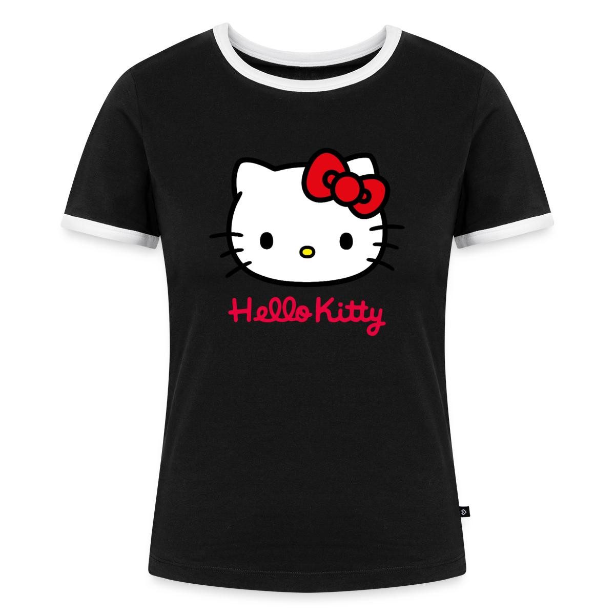 Spreadshirt T-Shirt Hello Kitty Klassisch Mit Schriftzug Frauen Kontrast T-Shirt (1-tlg)