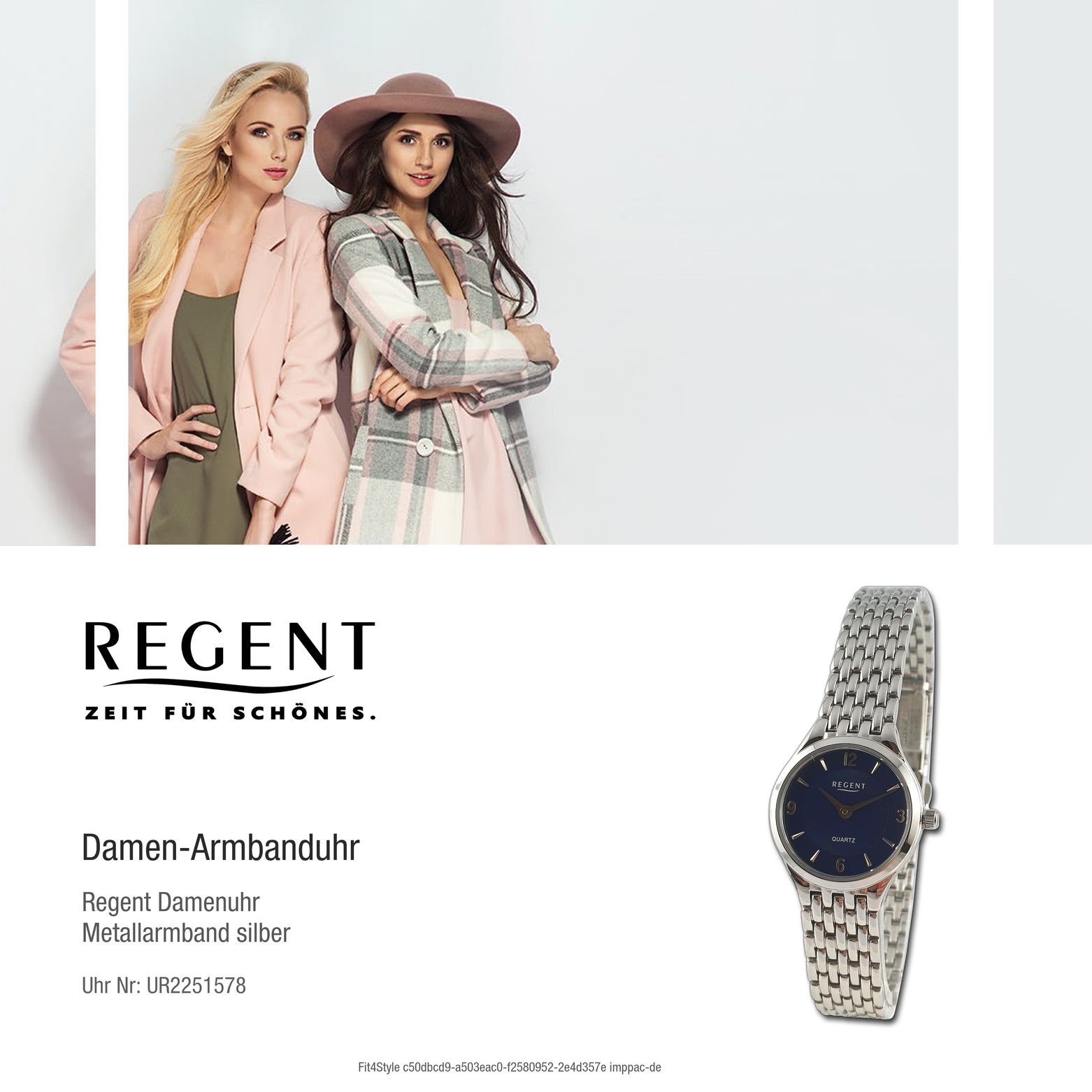 Regent Quarzuhr (ca. rund, extra Armbanduhr Armbanduhr groß Regent 23mm), Damen Analog, Damen Metallarmband