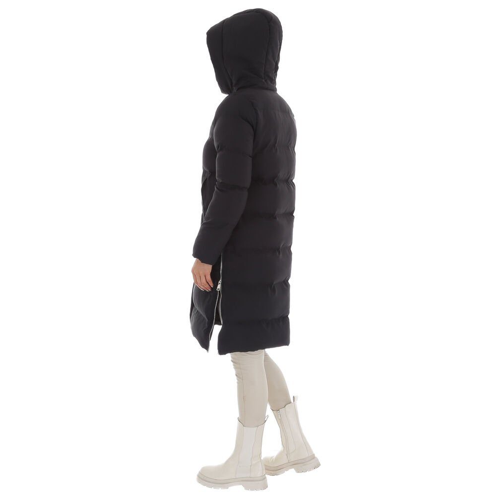 in Gefüttert Winterjacke Ital-Design Steppjacke Freizeit Schwarz Kapuze Damen