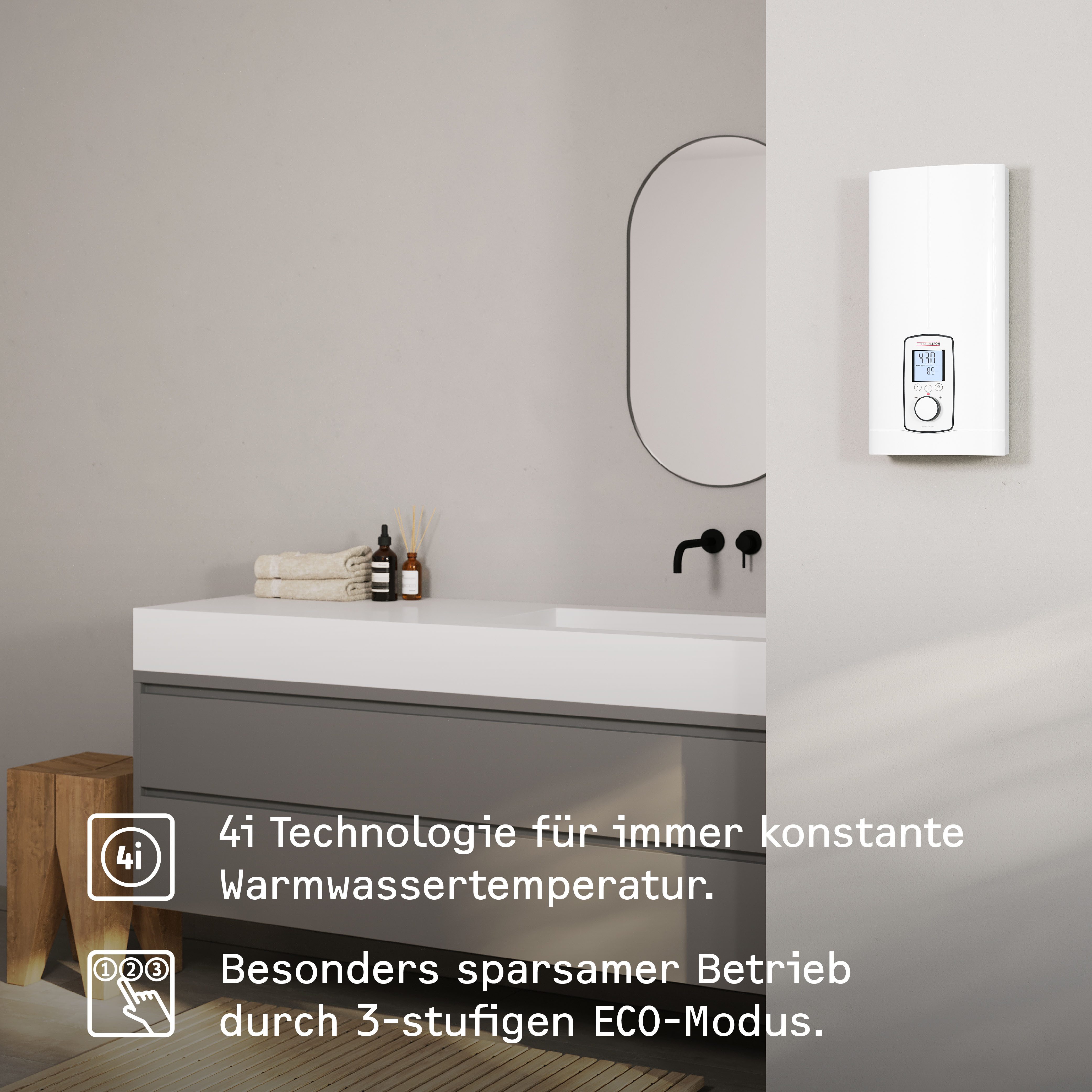 STIEBEL ELTRON Komfort-Durchlauferhitzer DHE 18/21/24 kW, immer gradgenaue Temperatur, elektronisch, min. 20 °C, max. 60 °C, 4i Technologie für immer konstante Warmwassertemperatur