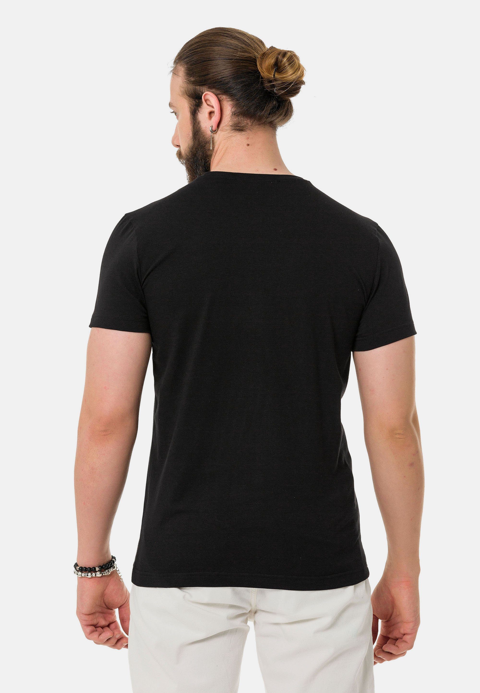 T-Shirt Strass-Print & Baxx mit Cipo schwarz