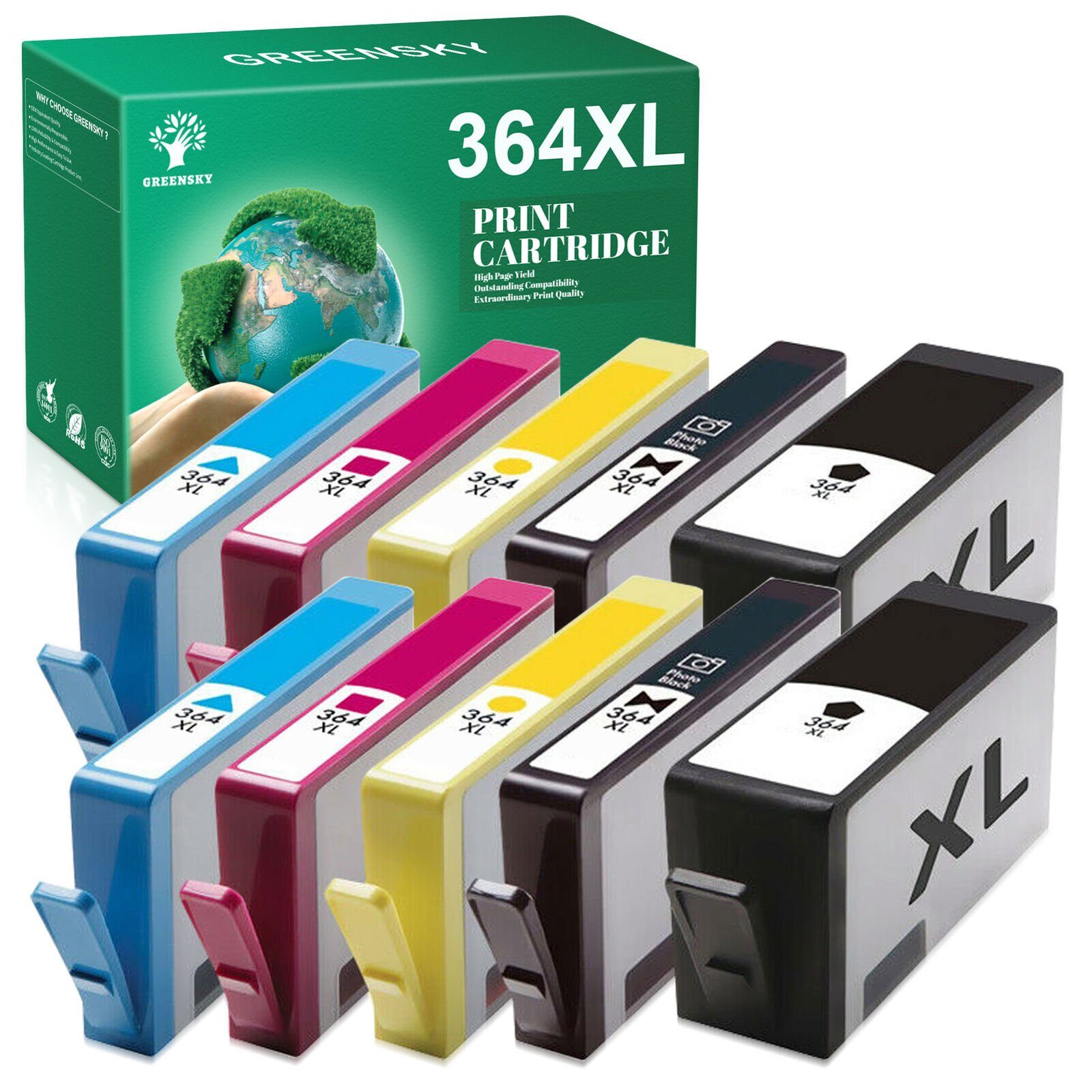 Cyan, HP 2x 4622 für Officejet XL (10er-pack) Tintenpatrone Magenta, 4620 2x Greensky Schwarz, 4x (10-tlg) Gelb 364XL 2x DeskJet 364 3070a