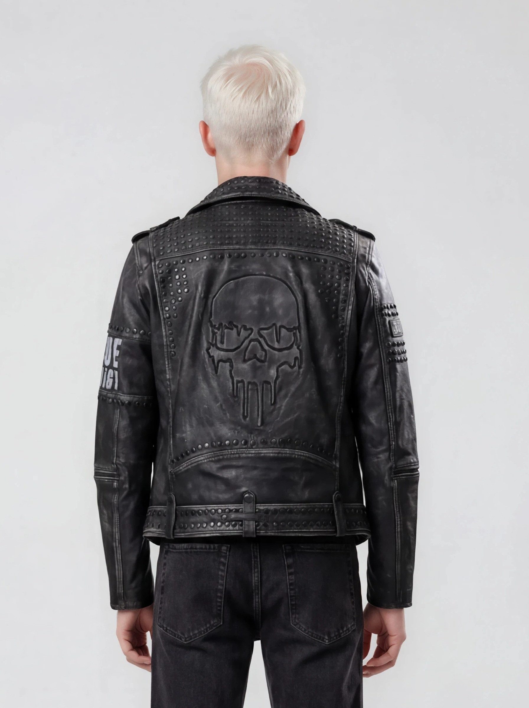 trueprodigy Lederjacke Dwayne mit Nieten, Print und Waschung