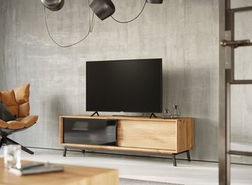 Natur24 Lowboard TV-Lowboard Loft Eiche Natur Schwarz mit Glasschiebetür 200x50x52