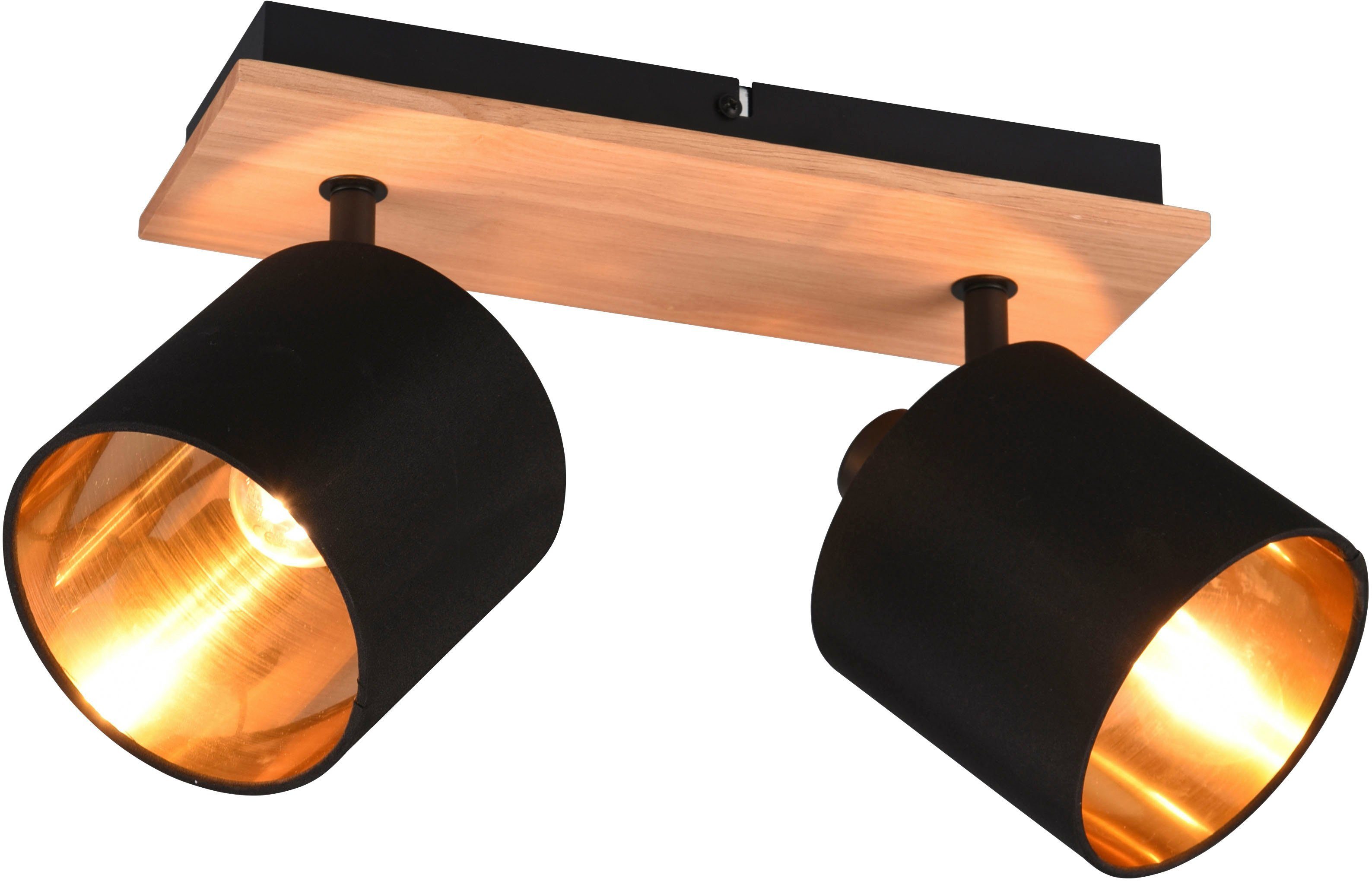 Reality Leuchten Deckenstrahler Tommy, ohne Leuchtmittel, warmweiß - kaltweiß, 2er Spot Holzoptik schwenkbar, Wand-& Deckenmontage exkl 2xE14 max 28W