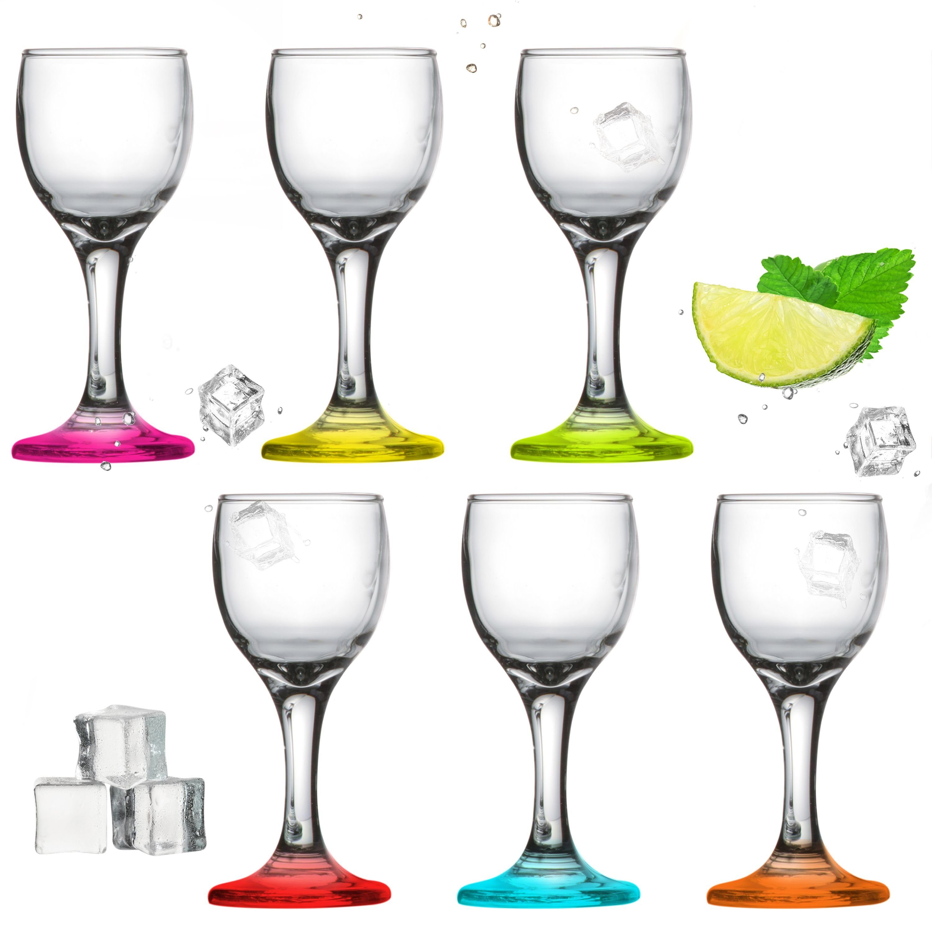 PLATINUX Schnapsglas Schnapsgläser mit Stiel bunt, Glas, 4cl Set Likörgläser Wodkagläser Grappagläser Schnapskelche farbig