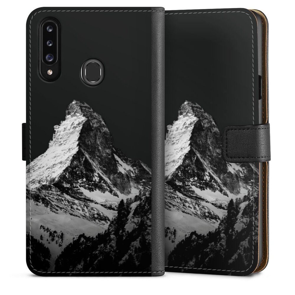 DeinDesign Handyhülle Berg Schnee Alpspitze Snow Capped Mountains Grayscale, Samsung Galaxy A20s Hülle Flip Case Klapphülle Handytasche Leder