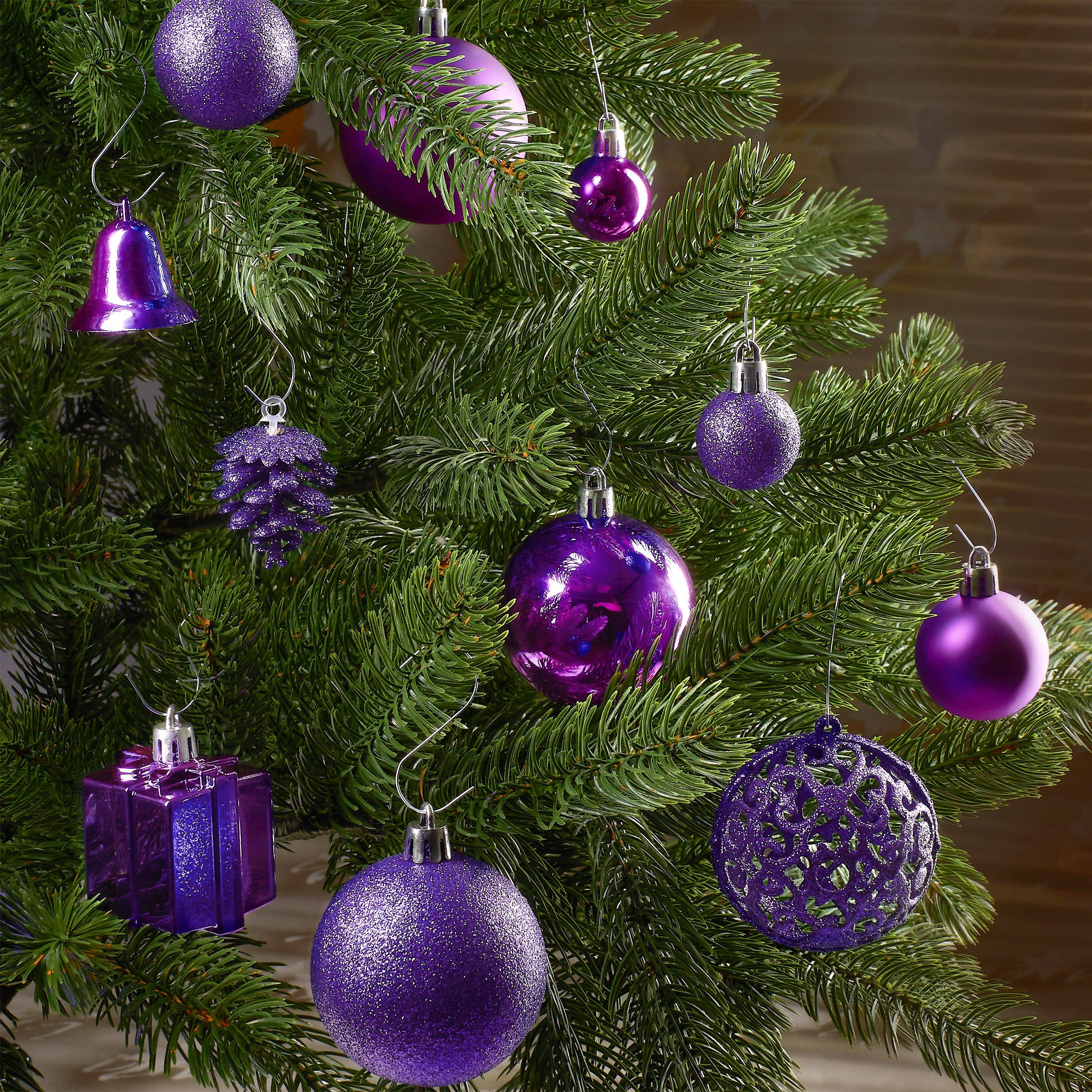 101-teiliges Weihnachtsdekoration edel und Christbaumschmuck BRUBAKER robust Baumspitze, mit aus Weihnachtsbaumkugel Weihnachtskugel-Set Lila Kunststoff,