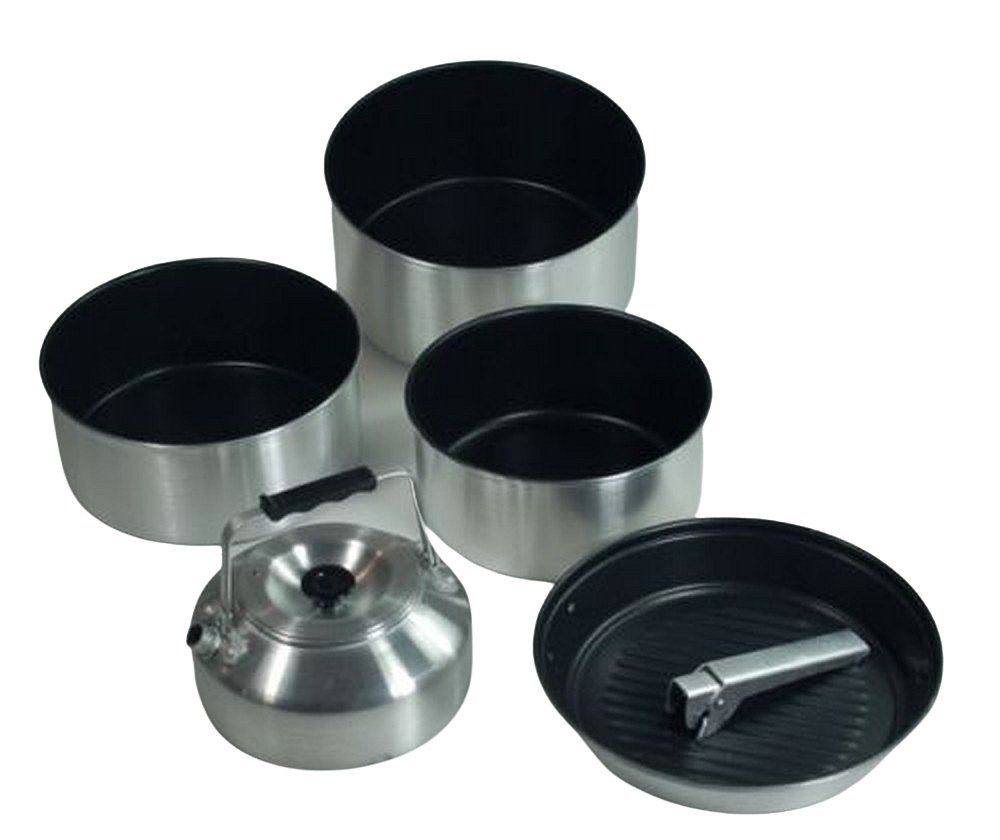 Topf-Set Campinggeschirr Kochgeschirr Campingkochgeschirr Campingpfanne ALU mit Antihaftbeschichtung