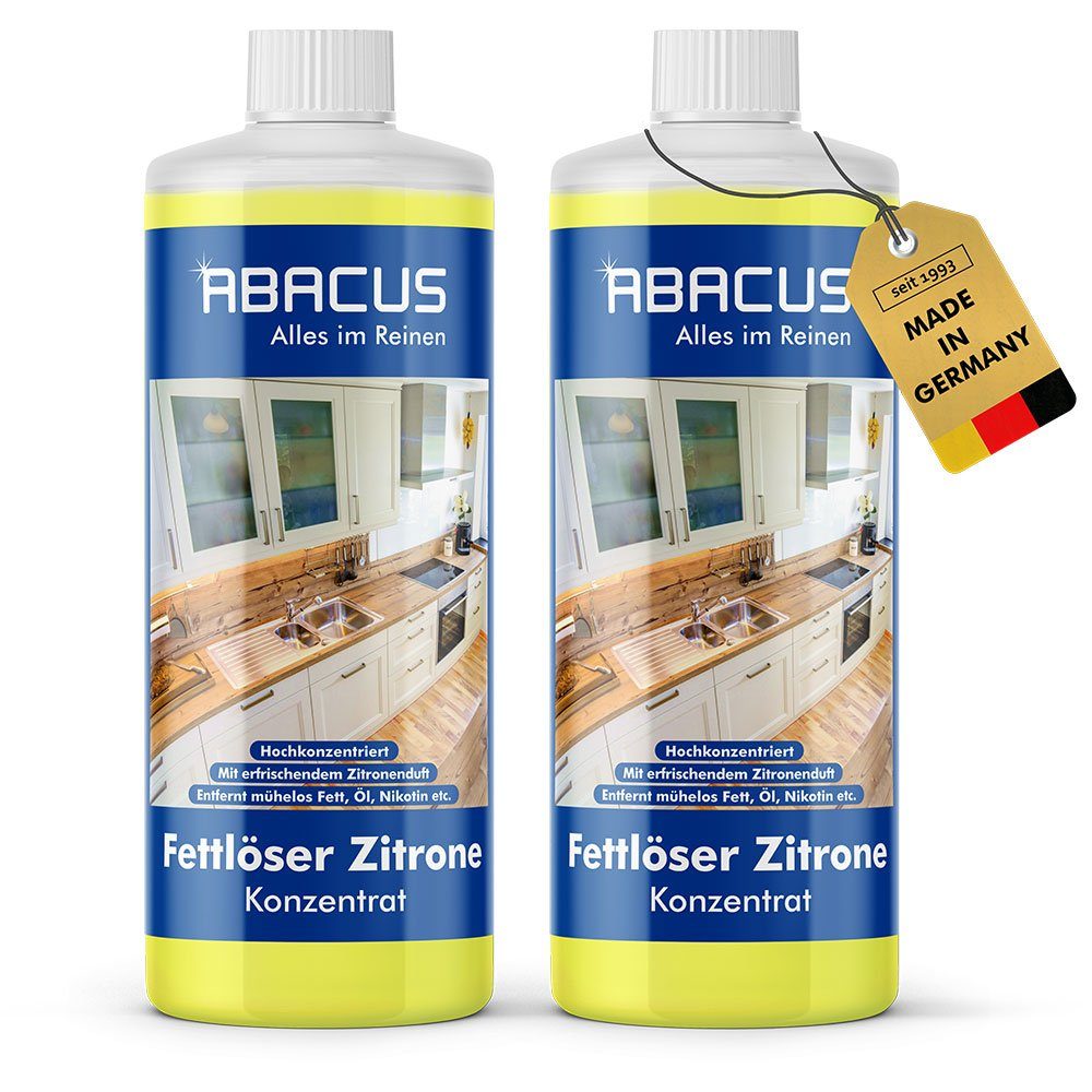 ABACUS Fettlöser Zitrone Konzentrat, Küchenreiniger, Universalreiniger Allzweckreiniger (Mit erfrischendem Zitronenduft, [2-St. Kurze Einwirkzeit Entfernt Mühelos Fett und Öl)