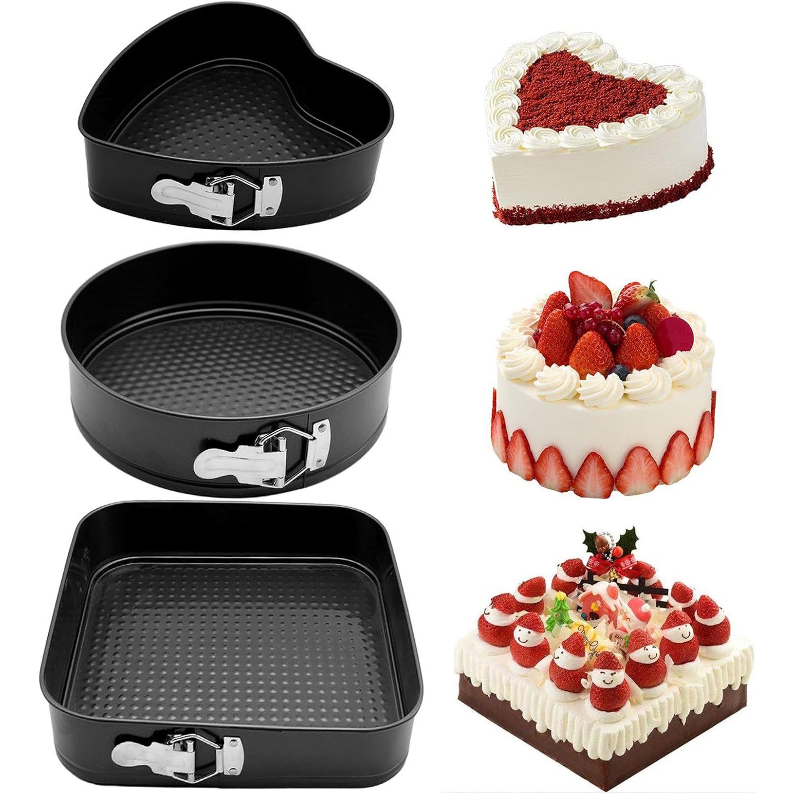 AIMAX Springform 3-teiliges Set mit Antihaftbeschichtung, Kuchenform mit herzförmig, rund, quadratisch, auslaufsicher