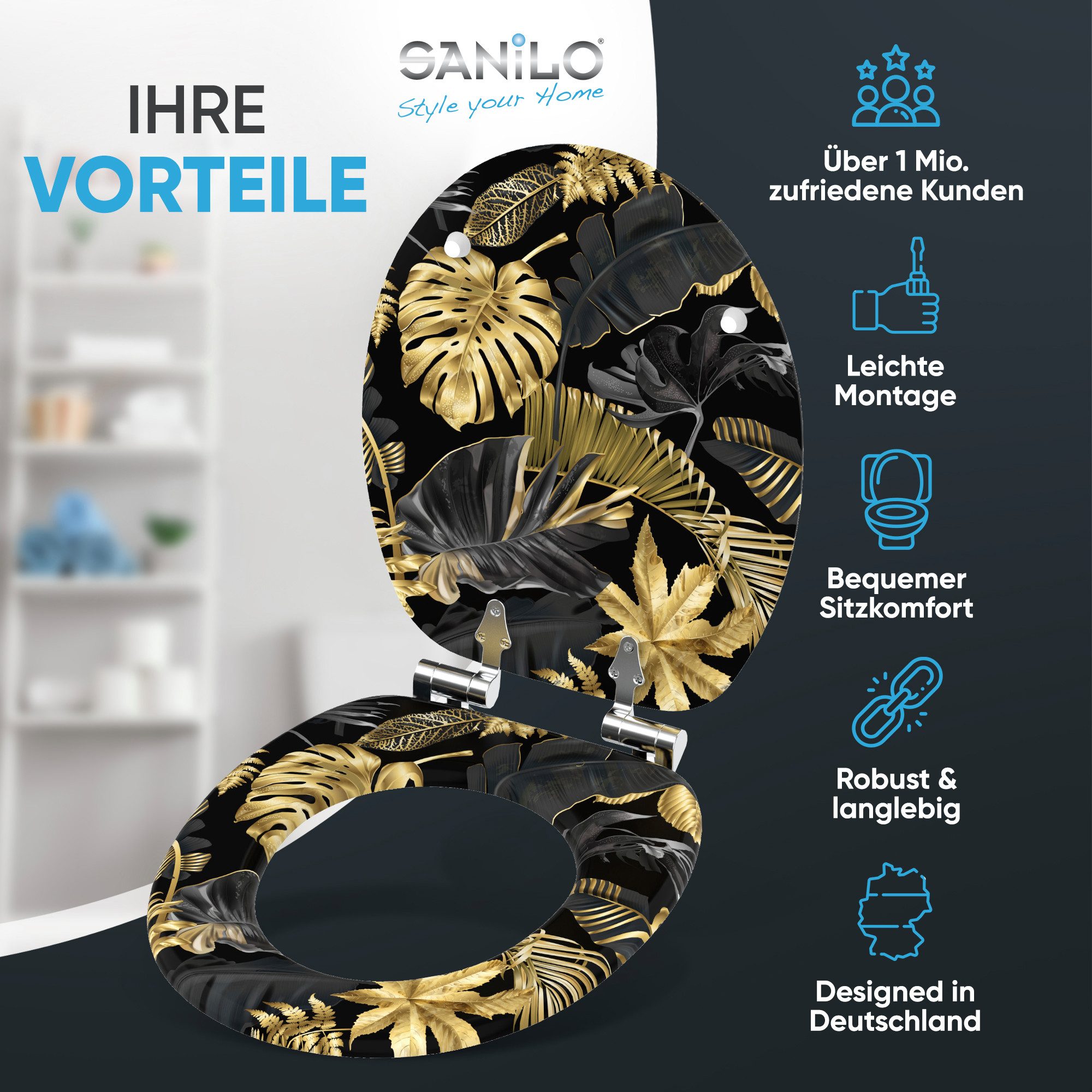 Sanilo WC-Sitz mit Absenkautomatik, viele schöne Toilettensitze direkt vom Hersteller, Premium Toilettendeckel, moderner Klodeckel, leichte Montage