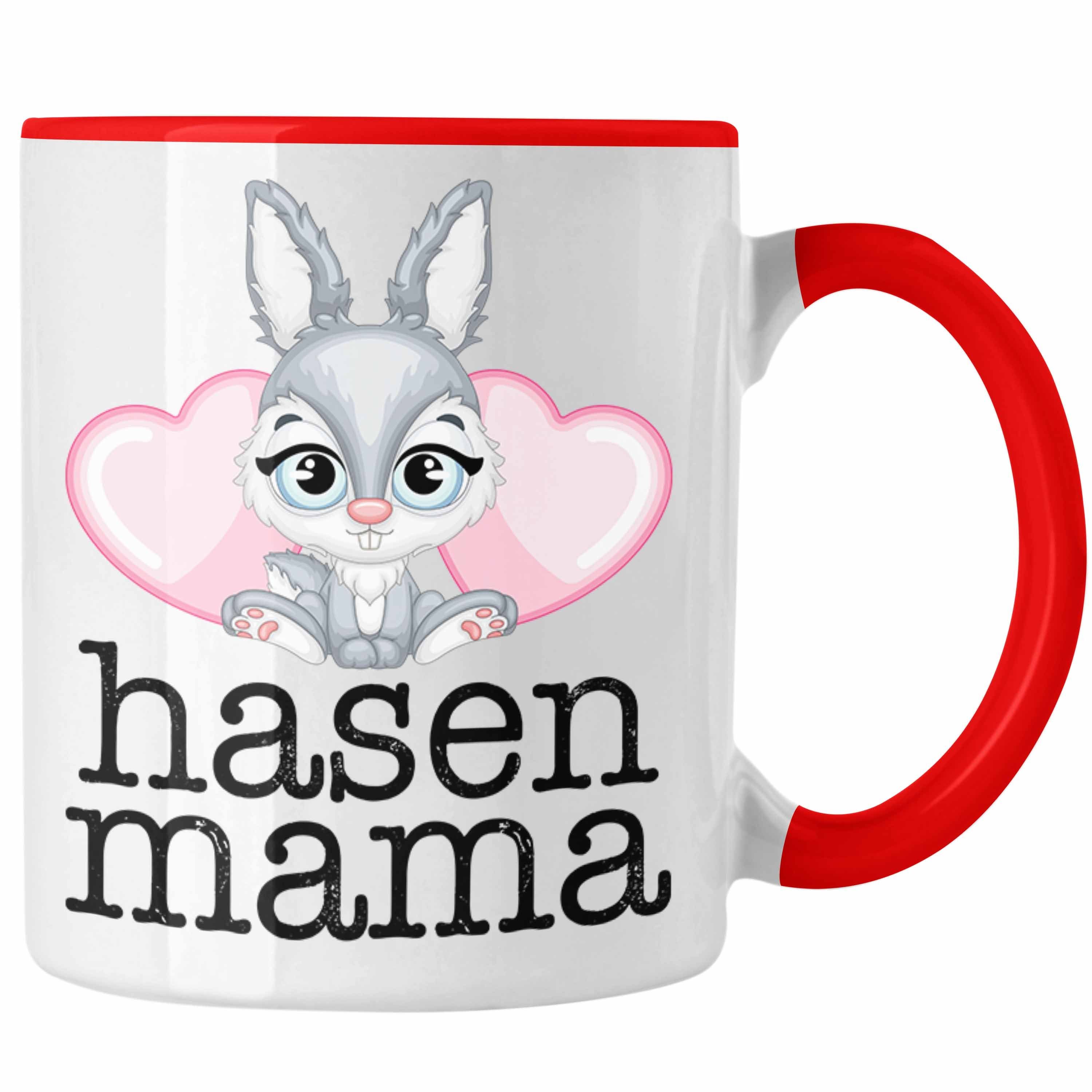 Trendation Tasse Hasen Tasse Geschenk Hasen-Besitzer Kaninchen Kinder Hasen Mama Rot