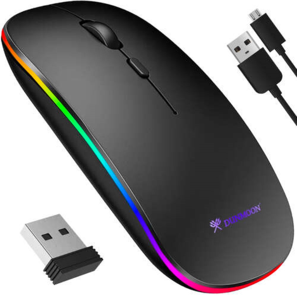 LA CUTE Laptop PC RGB Maus: Kabellose Präzision für Arbeit & Spiel Maus- und Mauspad-Set, (Ultra Slim Maus-Set, Ultradünne Gaming Maus mit RGB), Geräuschlos, ultradünn, kabellos, RGB-LED