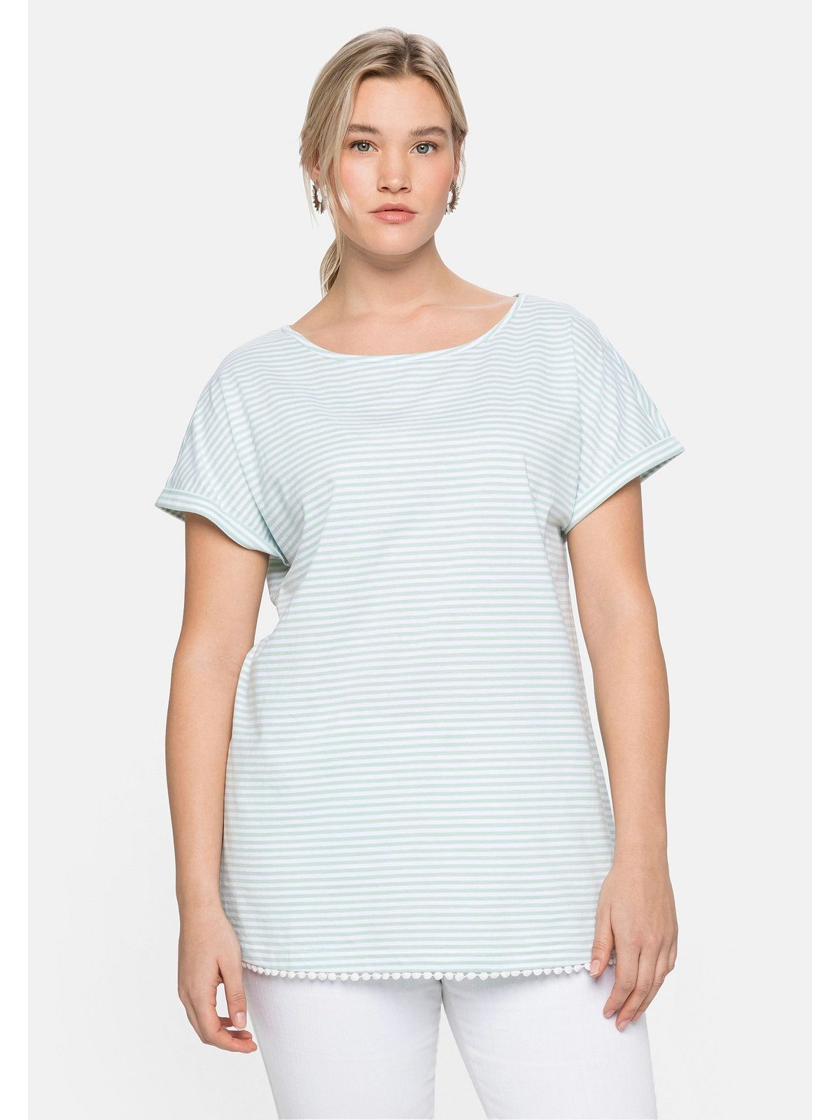 Sheego Oversize-Shirt Große Größen mit garngefärbten Ringeln und Dekokante am Saum mint | T-Shirts