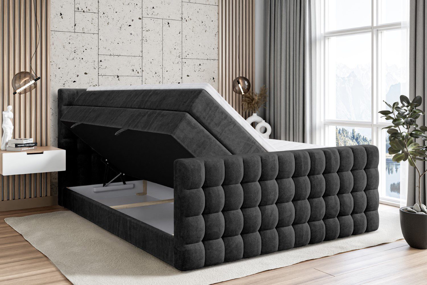 ALTDECOR Boxspringbett VIONE-Z KING (mit Matratze und Lattenrost Topper Polsterbett mit Bettkasten Boxbett), H4 Multipocket, H3 Bonellfederung, Doppelbett Springboxbett