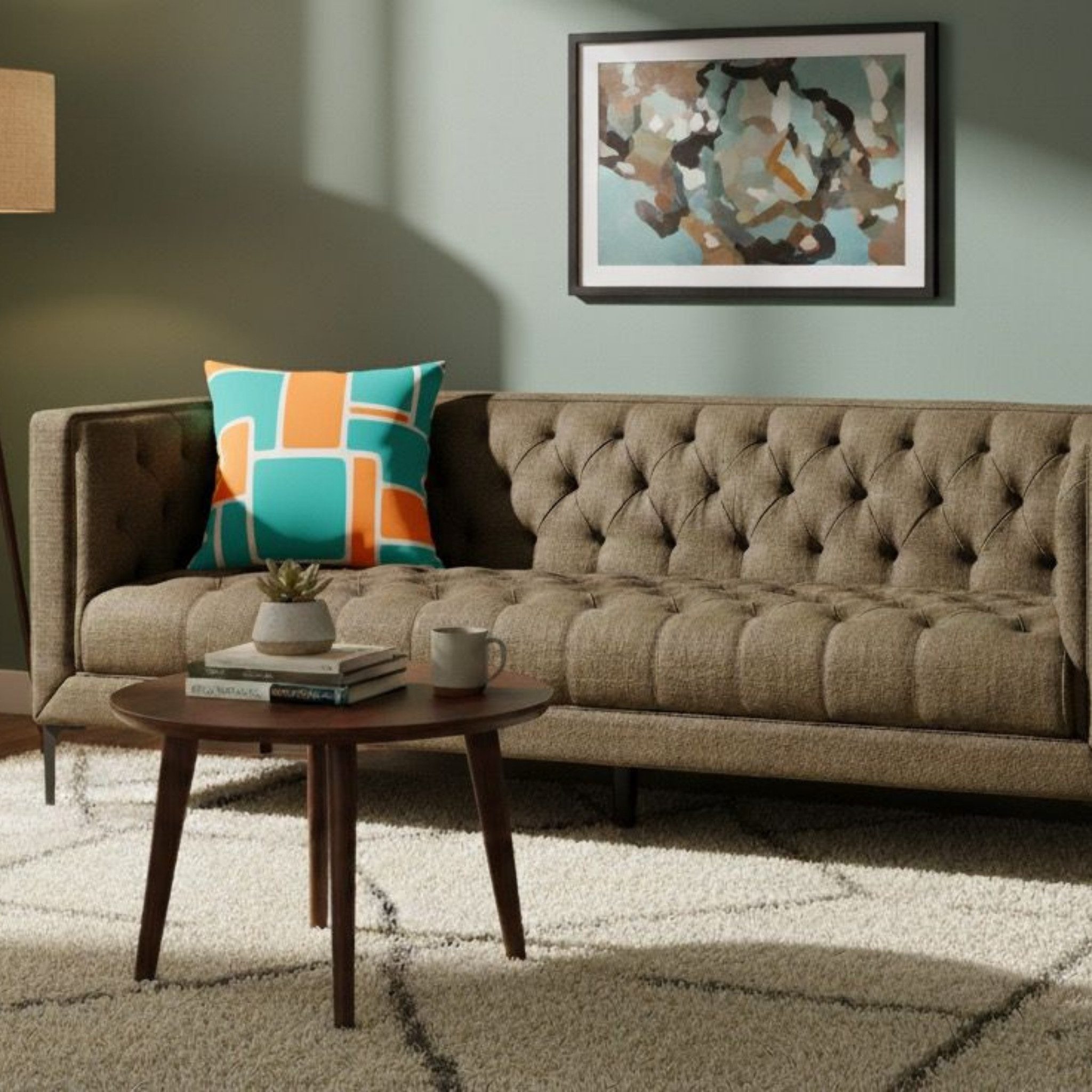 MR.DEKO Loungesofa Troia – Dreisitzer, 205x74x85 cm, Chesterfield Steppung, grün, 3-Sitzer Sofa, montiert geliefert, mit Metallfüßen 1 Teile, Standfüße aus Metall schwarz