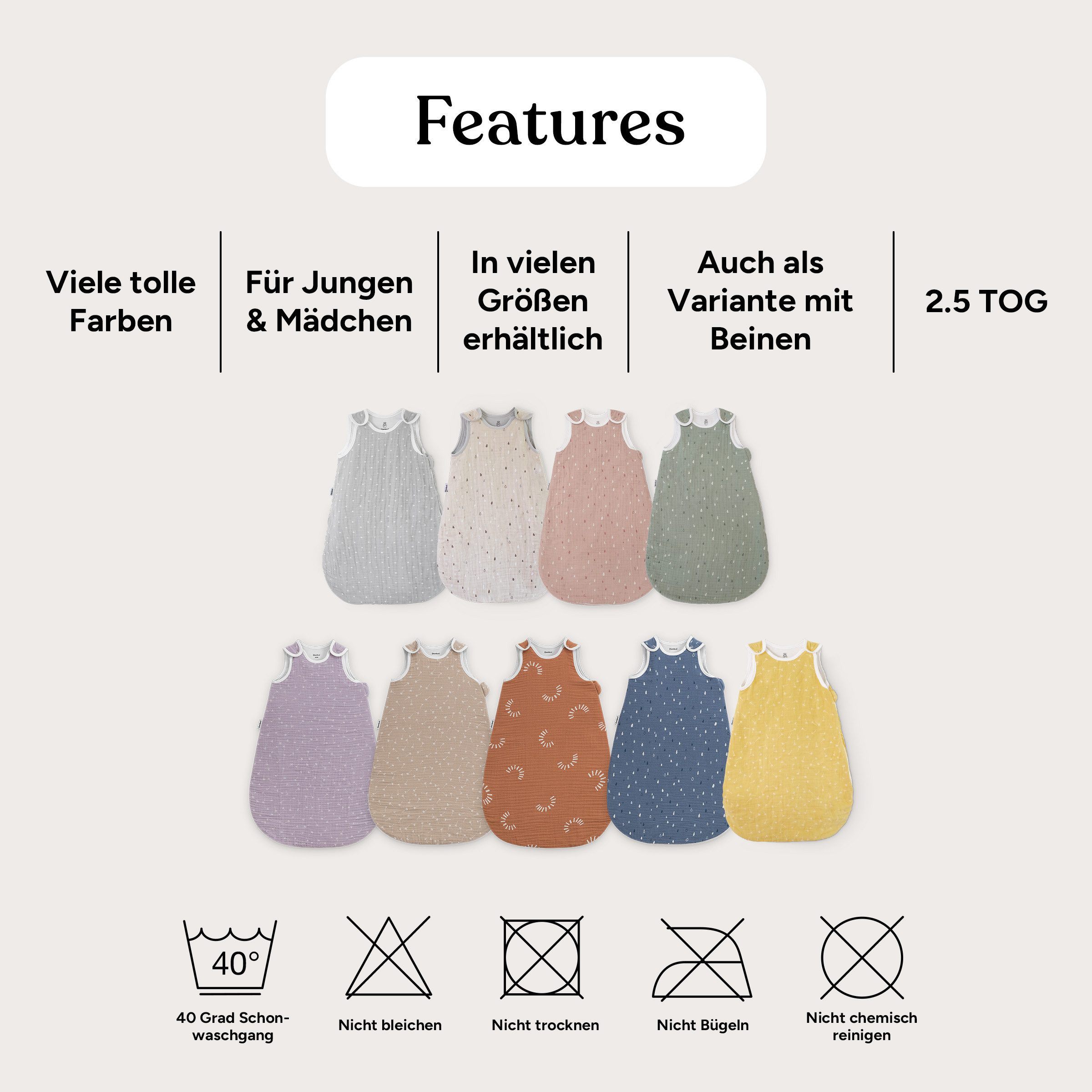 Ehrenkind Babyschlafsack Musselin Ganzjahresschlafsack Rund, 2.5 TOG (mit atmungsaktiver Bio-Baumwolle), für guten Schlaf zu jeder Jahreszeit