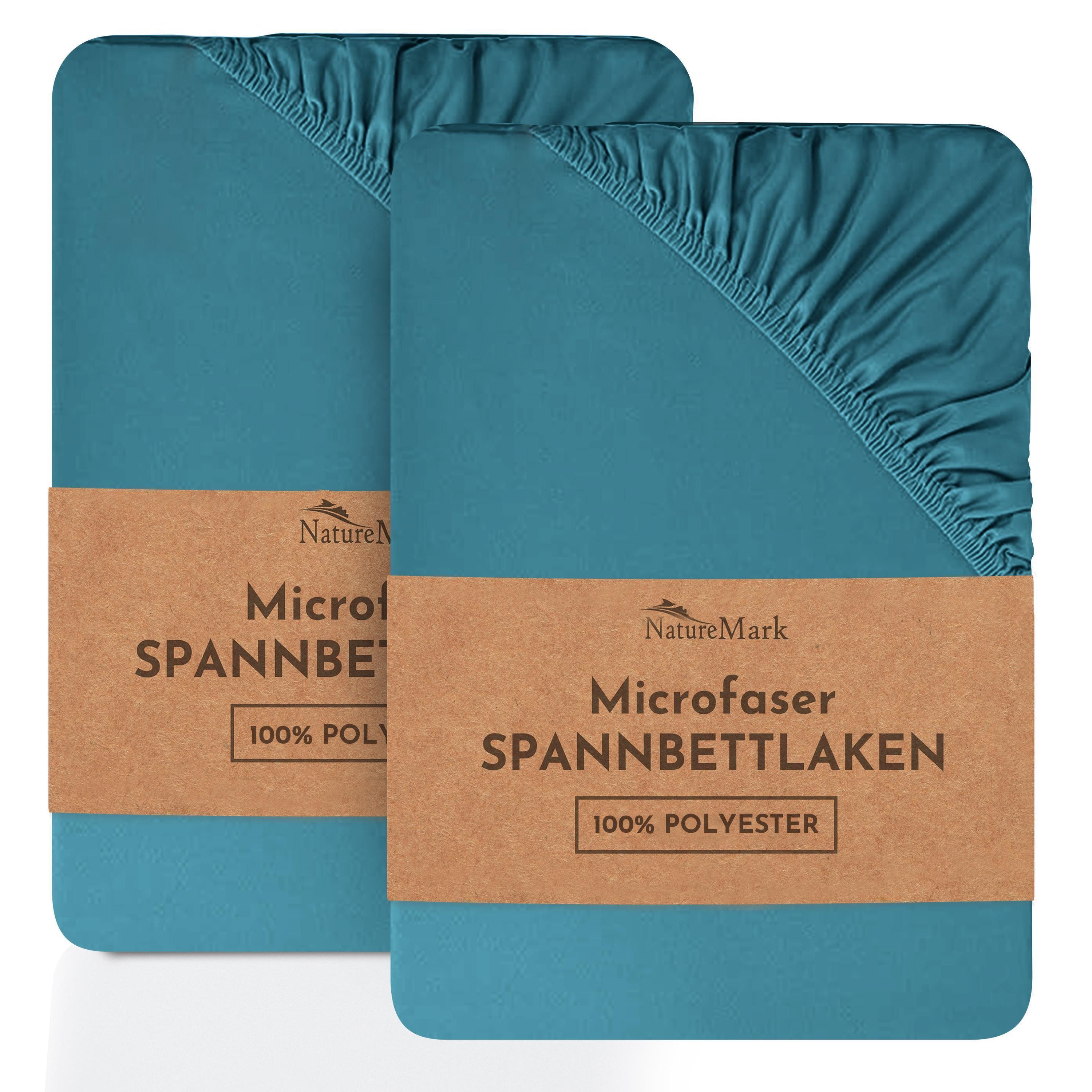 NatureMark Spannbettlaken 2er-Set Mikrofaser Spannbetttuch, Polyester, Gummizug: rundum, (2 Stück), Petrol)