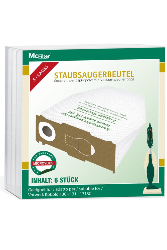 McFilter Staubsaugerbeutel (18 Stück), passend für Vorwerk Kobold VK 130, VK 131 SC, 18 St., mehrlagig, Pappdeckscheibe, inkl. Staubverschluss