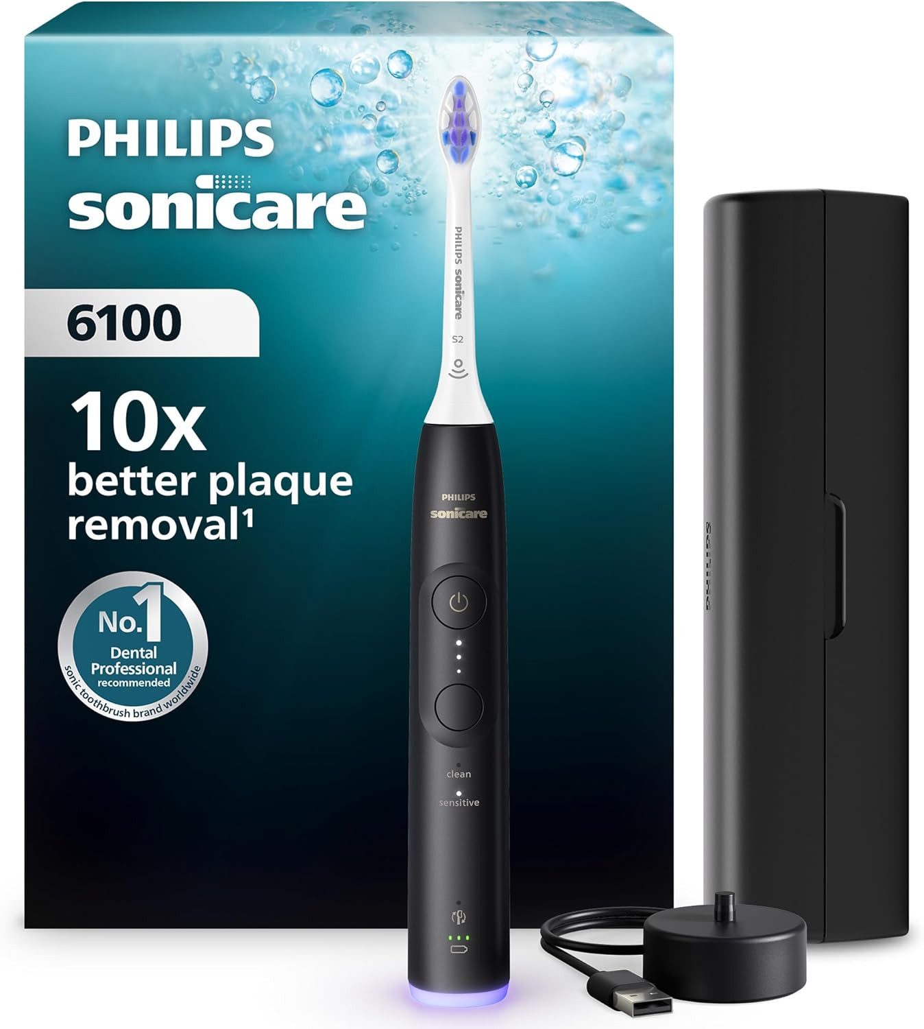 Philips Schallzahnbürste Philips Sonicare 6100 elektrische Schallzahnbürste HX7401/07, 2 Putzmodi und 3 Intensitätsstufen, Andruckkontrolle