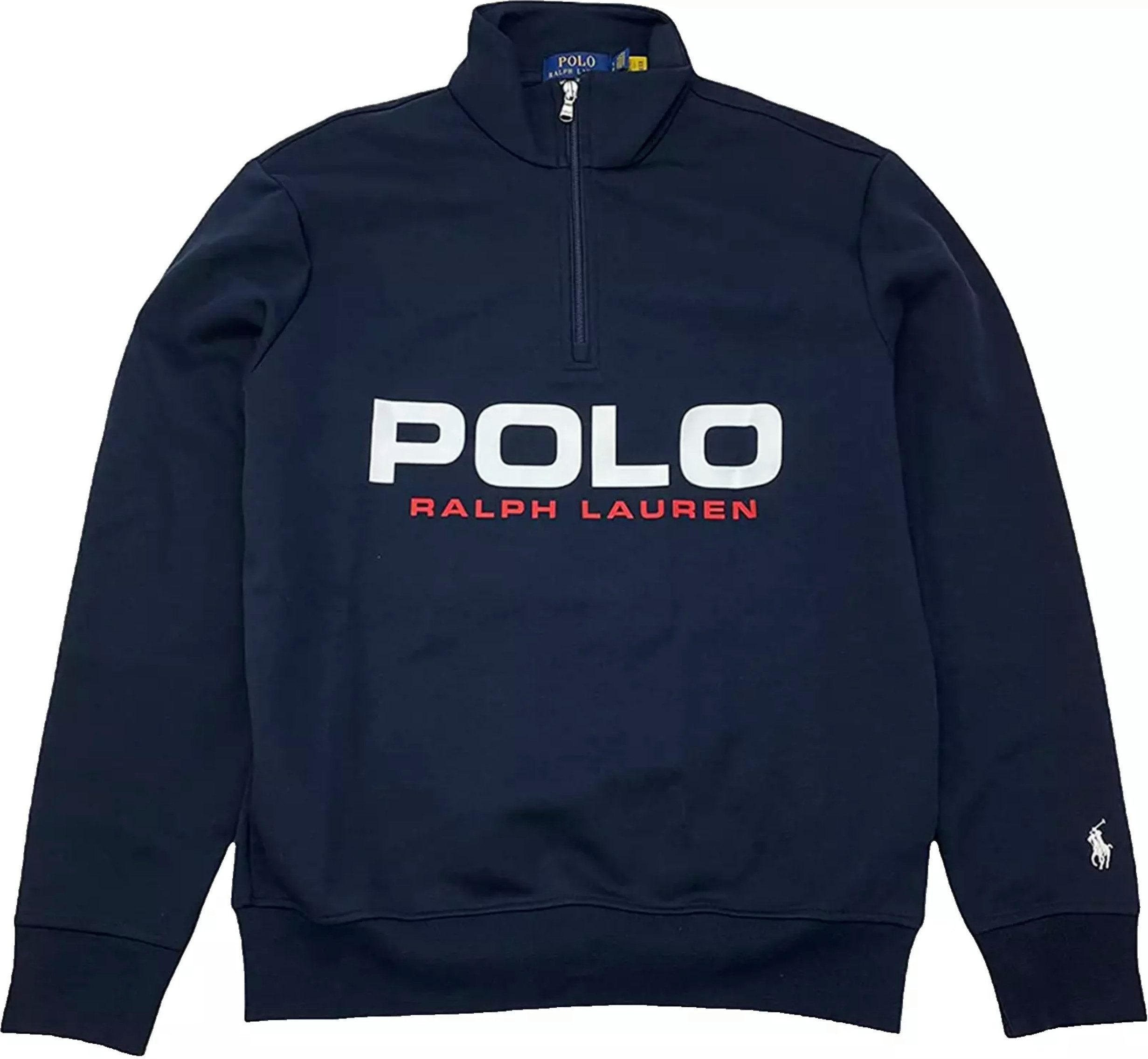 Polo Ralph Lauren Troyer Herren Archiv-Logo Double Knit Sweatshirt Retro Mock Pullover 90er Jahre Archiv-Logo Retro College Oldschool