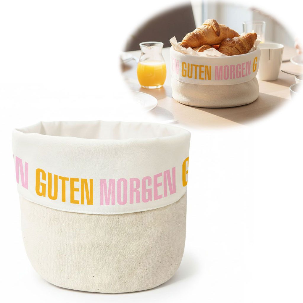 LS-LebenStil Brotkorb Brotkorb Stoffkörbchen Guten Morgen 100% Baumwolle Brotkörbchen, Baumwolle, (Frühstückskorb mit Spruch Stoff Brötchenkorb Brotaufbewahrung Aufbewahrungskorb Stoffkorb Stoffkörbchen, 1-tlg)