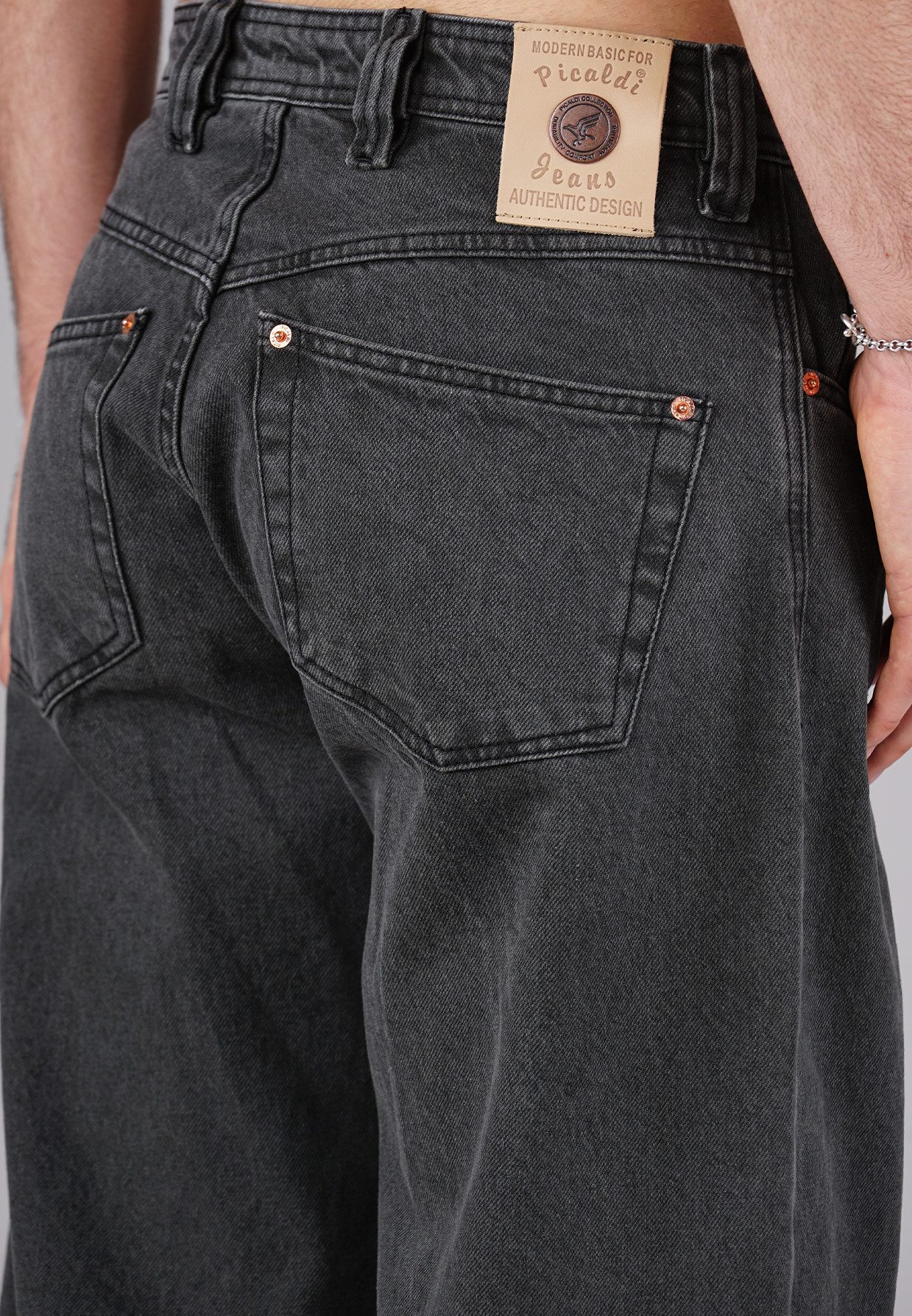 PICALDI Jeans Relax-fit-Jeans Zicco 475 Shadow - Weicher Baggy Fit, Faded Anthracite Grey Stone-Wash (1-tlg) Weicher Baggy Fit