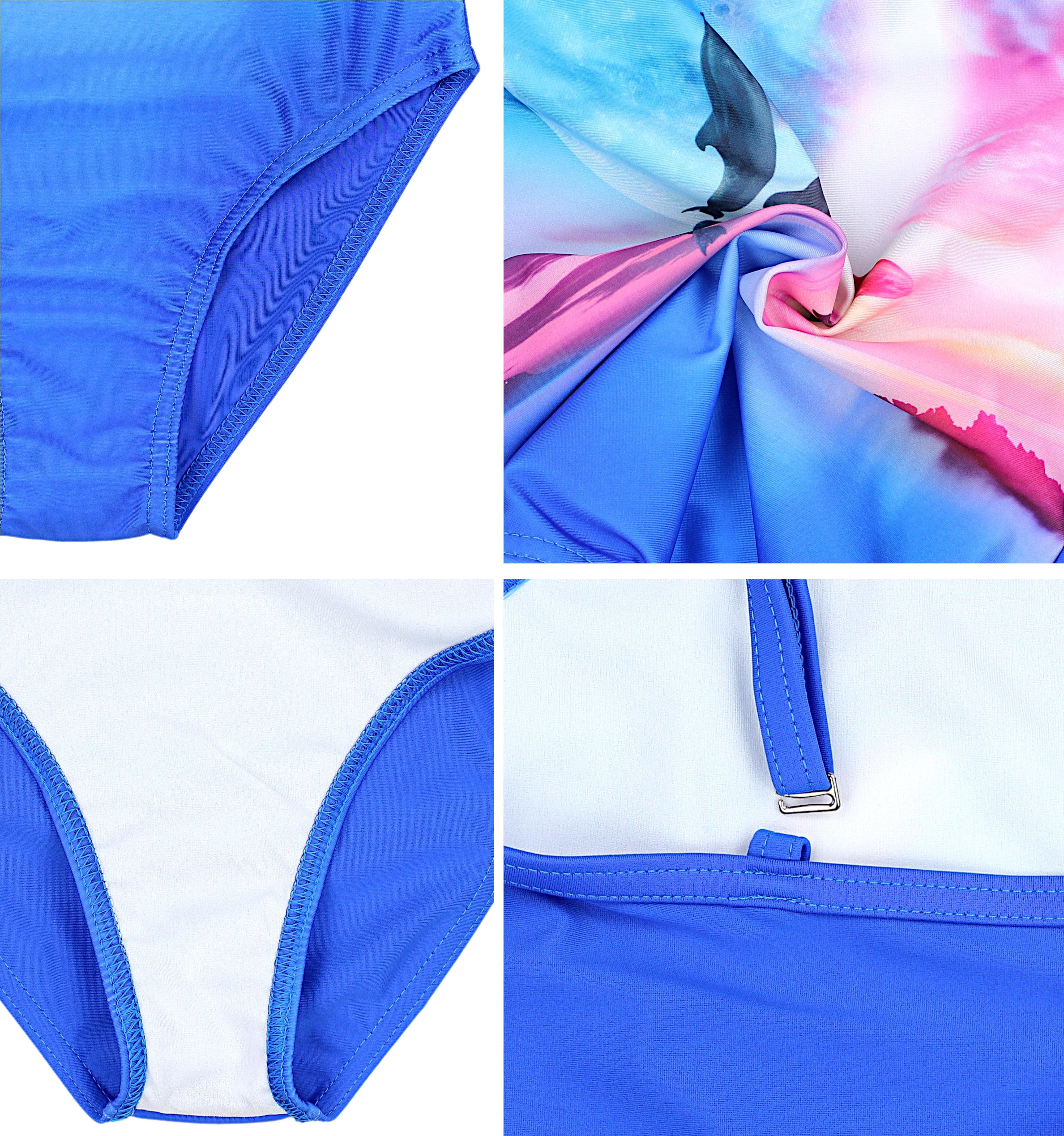 Aquarti Badeanzug / Badeanzug Delfine Rosa mit Aquarti Mond Mädchen Blau Streifen Spaghettiträgern