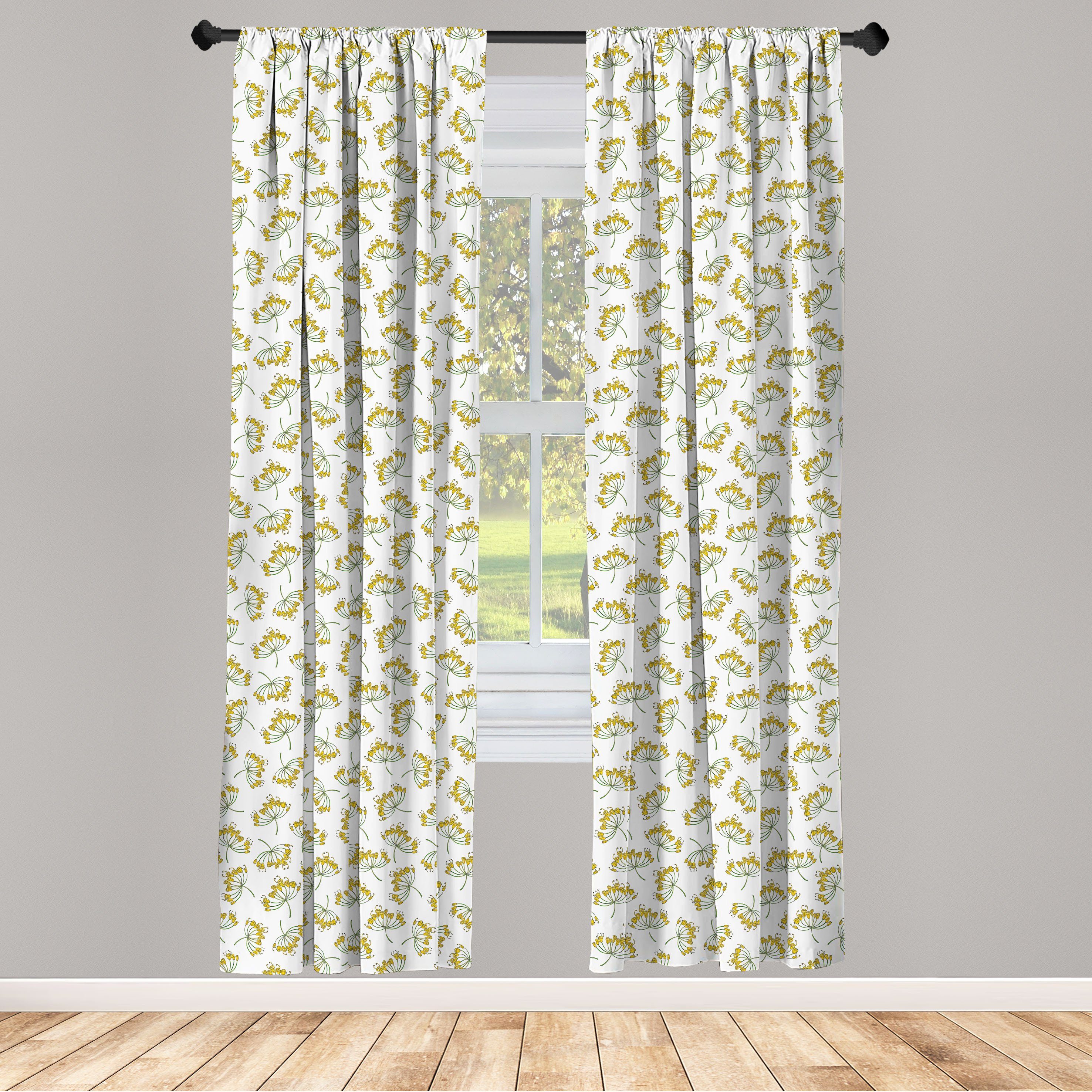 Gardine Vorhang für Wohnzimmer Schlafzimmer Dekor, Abakuhaus, Microfaser, Blumen Gelb-Töne Dill Blumen