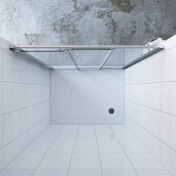 AQUABATOS Dusch-Schiebetür Duschtür Nischentür Schiebetür in Nische Duschabtrennung, 90x195 cm, 6 mm Einscheibensicherheitsglas (ESG), 3 teilige Schiebetür Vollrahmen mit Verstellbereich Nano Beschichtung