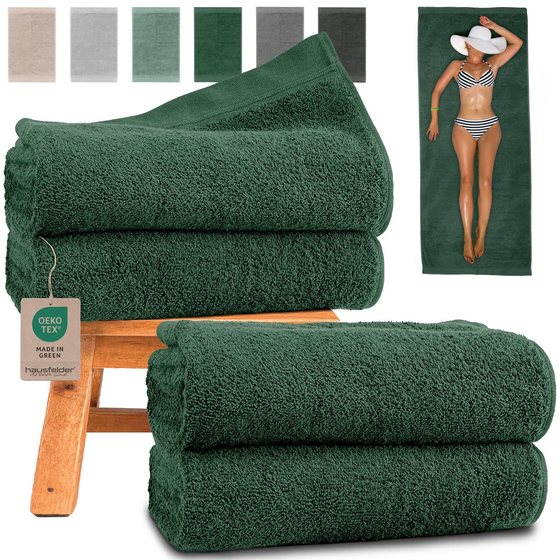 Hausfelder Saunatuch Premium Saunatücher 4er Set (Dunkelgrün, 4 Saunatücher, 80x200 cm), Baumwollfrottee (4-St), hautfreundlich, saugstark, 100 % Baumwolle