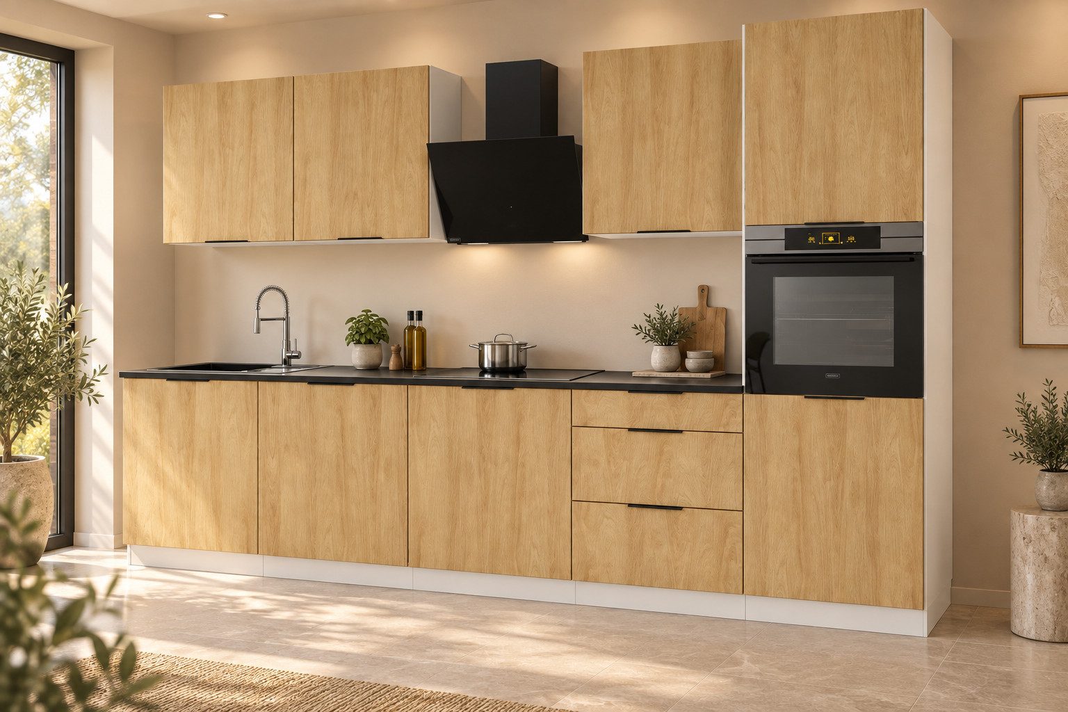 ROYAL24_MARKT Küchenzeile KS44-G300 - BONIRA - 300 cm, moderne MDF-Fronten, (Komplett Set), Edles Design - Top Material - Hochwertig