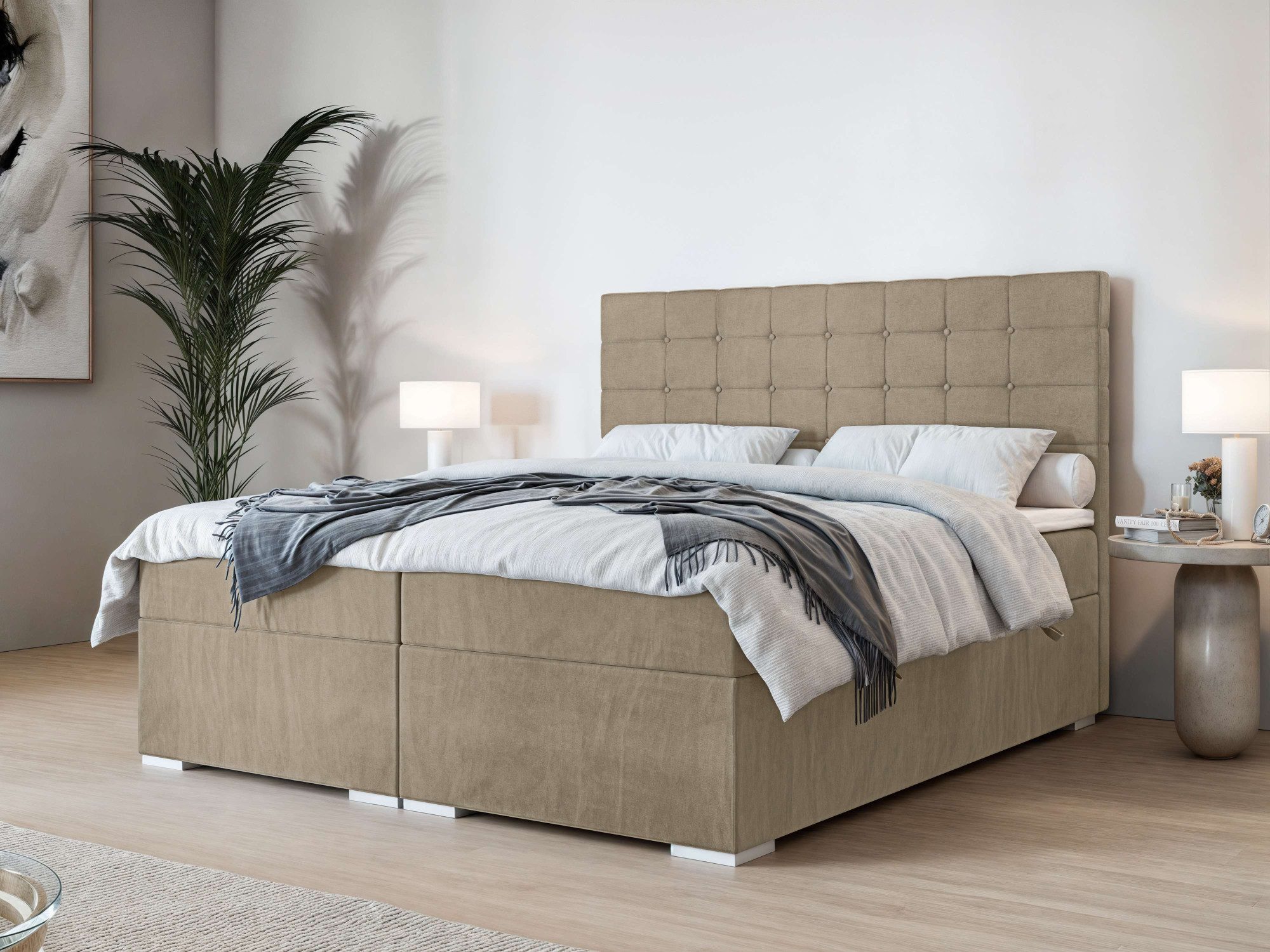Home affaire Bett Semla mit Matratze und Topper, in 3 Breiten (140, 160 und 180 cm), Boxspringbett mit Kopfteil, Bettkasten, Matratze (BFK/TFK) und Topper