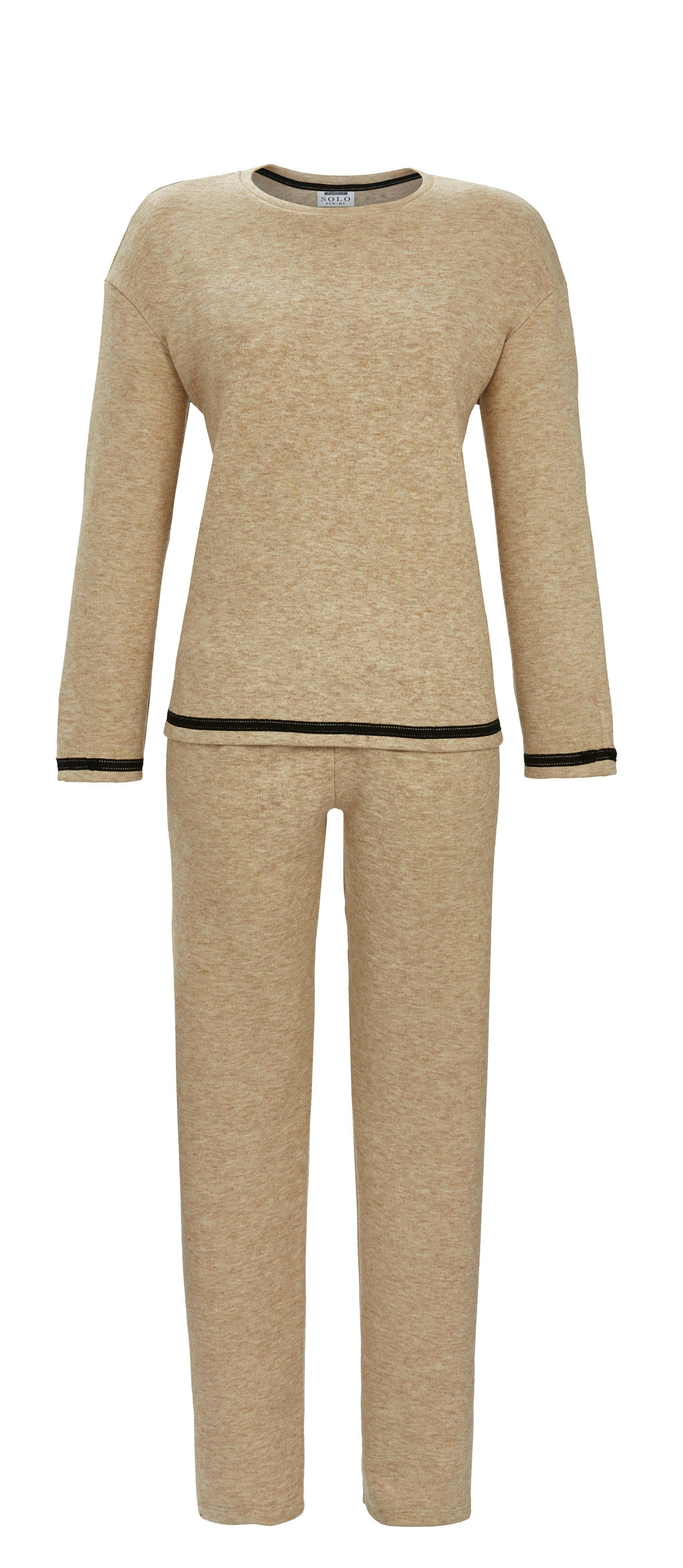 Ringella Hausanzug aus Strickware mit langer Hose (2 tlg) appliziertes Band an Ärmeln und am Saum
