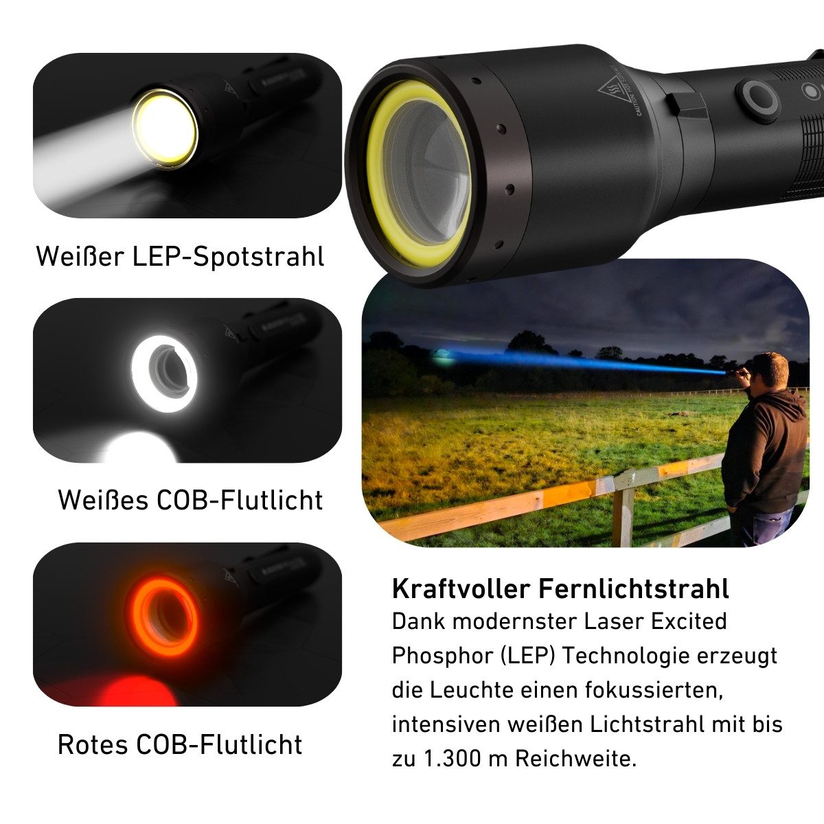 Ledlenser Taschenlampe P9R Core LEP Edition 2024, 1000 Lumen, 1300m Leuchtweite, 110 Std Laufzeit, IP68, wiederaufladbar – Bild 3 von 5