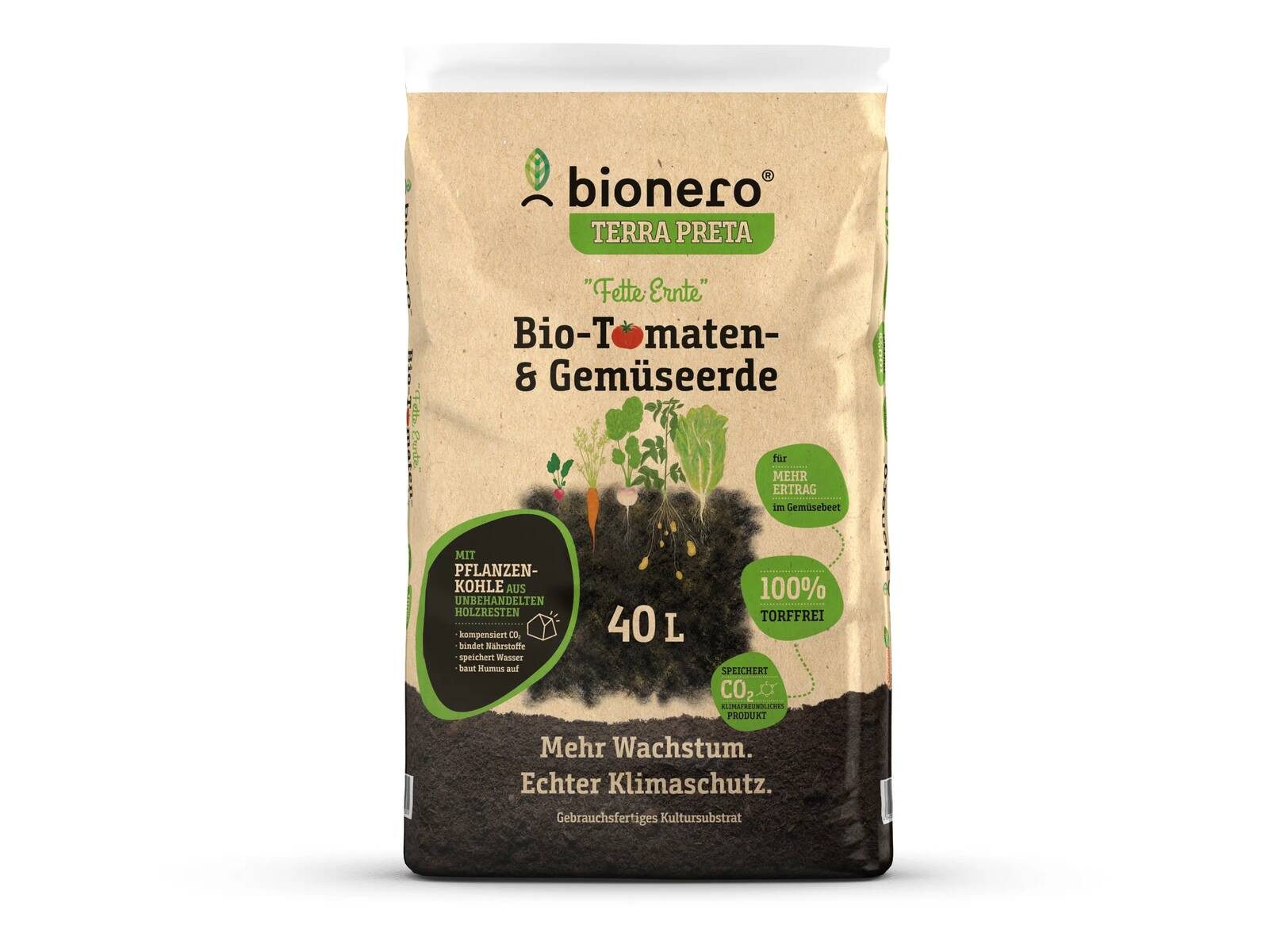 bionero TERRA PRETA Bio-Erde Bio-Tomaten- & Gemüseerde Fette Ernte, (Einzeln, im 40 Liter Sack), mit Pflanzenkohle, torffrei
