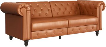 Dorel Home 3-Sitzer Felix, Schlafsofa 236 cm, (Liegefläche 108x190cm), Rückenlehne, 3-fach verstellbar, Velours, Kunstleder, Luxus-Microfaser Vintage