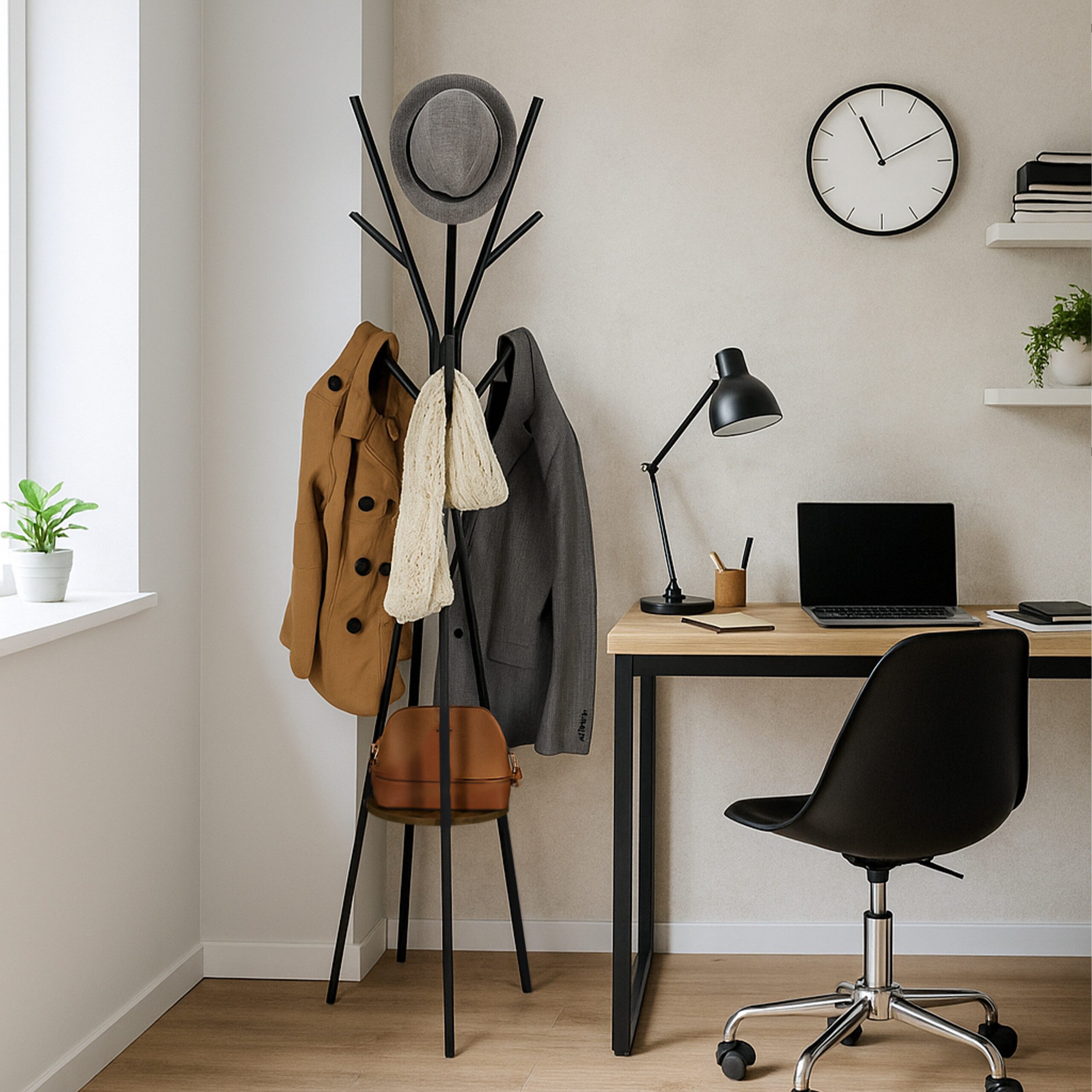 relaxdays Garderobenständer mit Ablage, Industrial-Schwarz