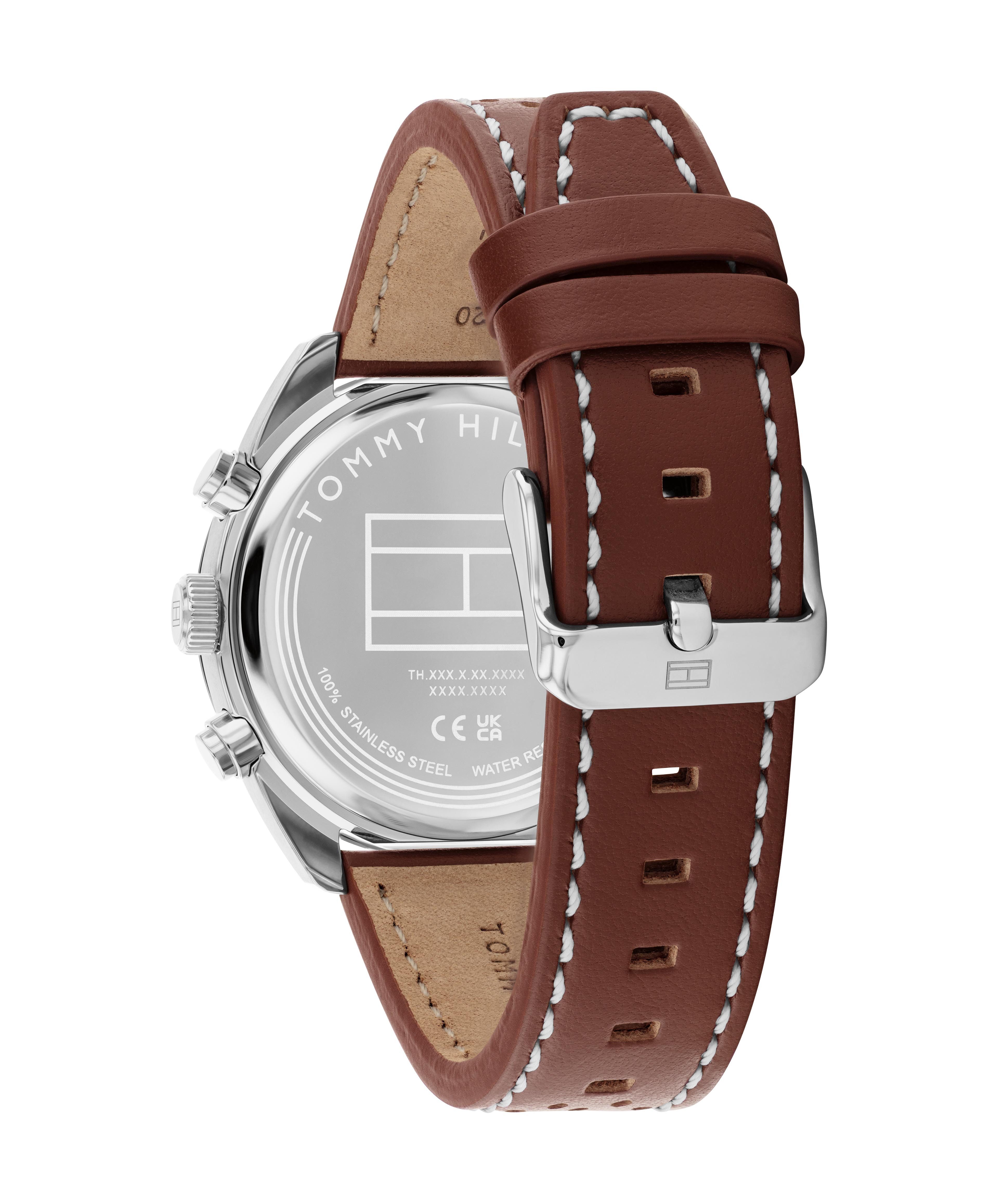 Tommy Hilfiger Chronograph Hudson 1710765, Quarzuhr, Armbanduhr, Herrenuhr, Lederarmband, analog, Stoppfunktion