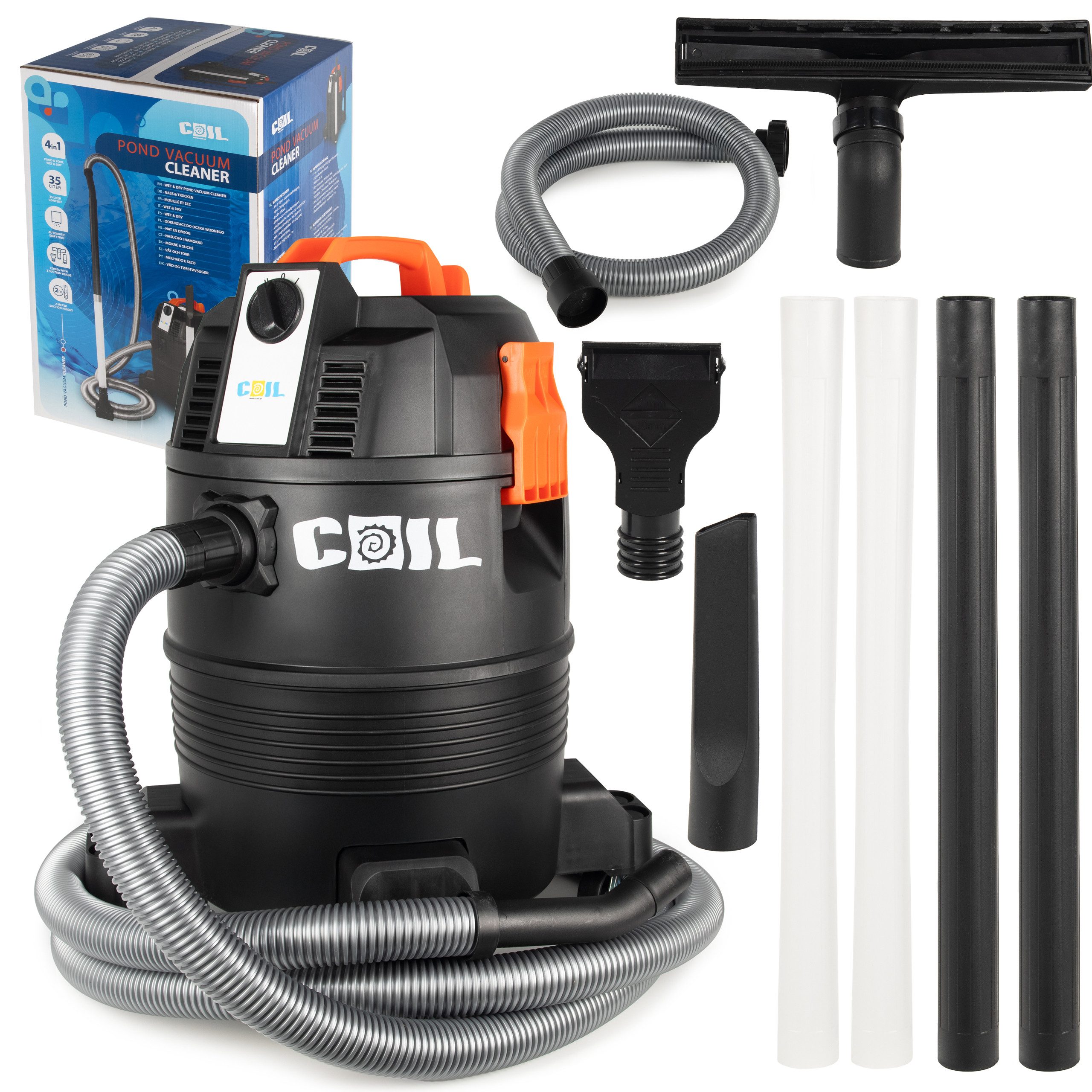 COIL Teichschlammsauger Schlammsauger, Poolreiniger Staubsauger, Teichreiniger, 1600 W, Großer Tank (35l), Gebläsefunktion, Zwei Betriebsarten