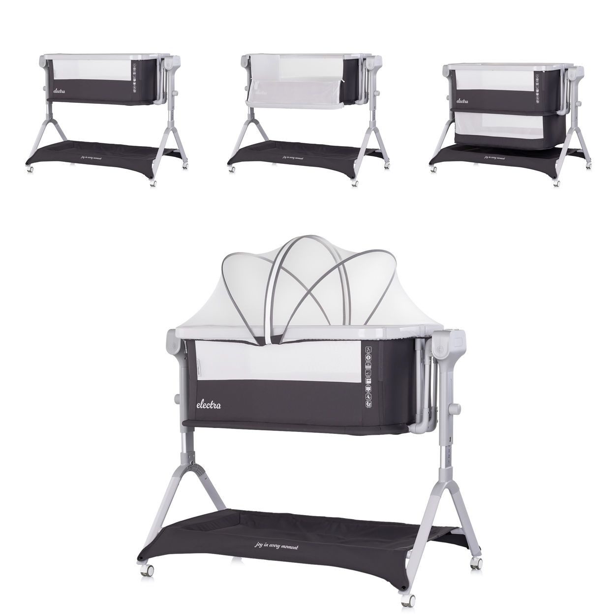 Chipolino Komplettbett Beistellbett Electra, Schaukelfunktion Musik Korb Moskitonetz Matratze