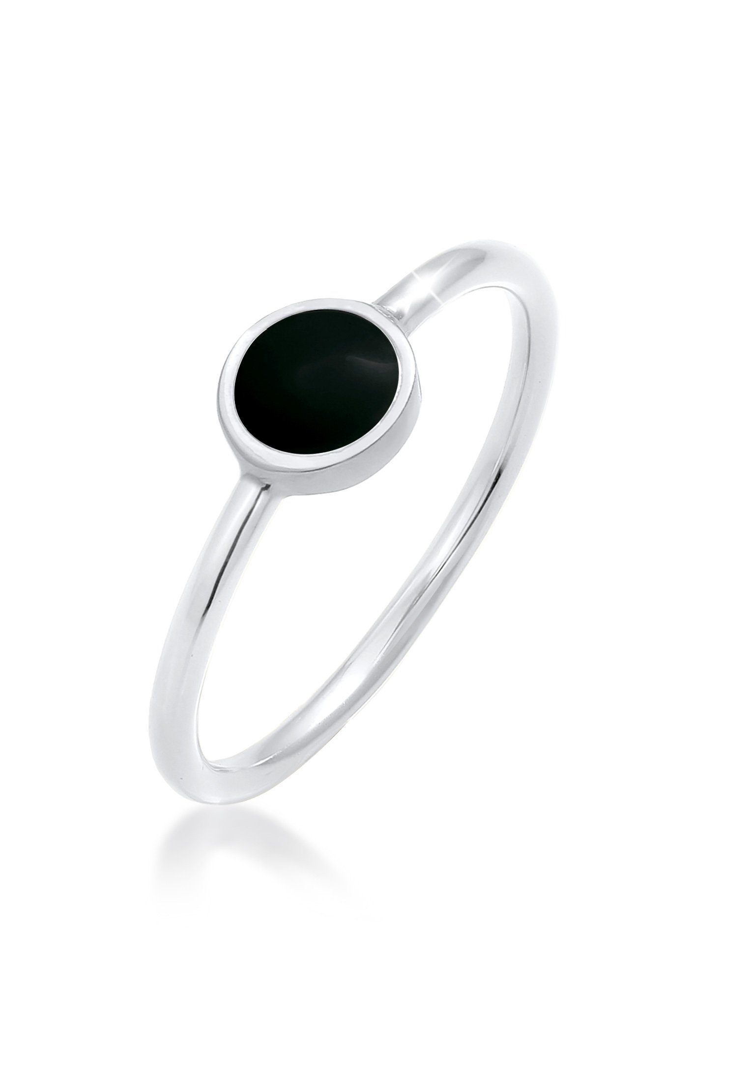 Emaille Elli Schwarz Fingerring 925 Solitär Stapelring Silber, Geo