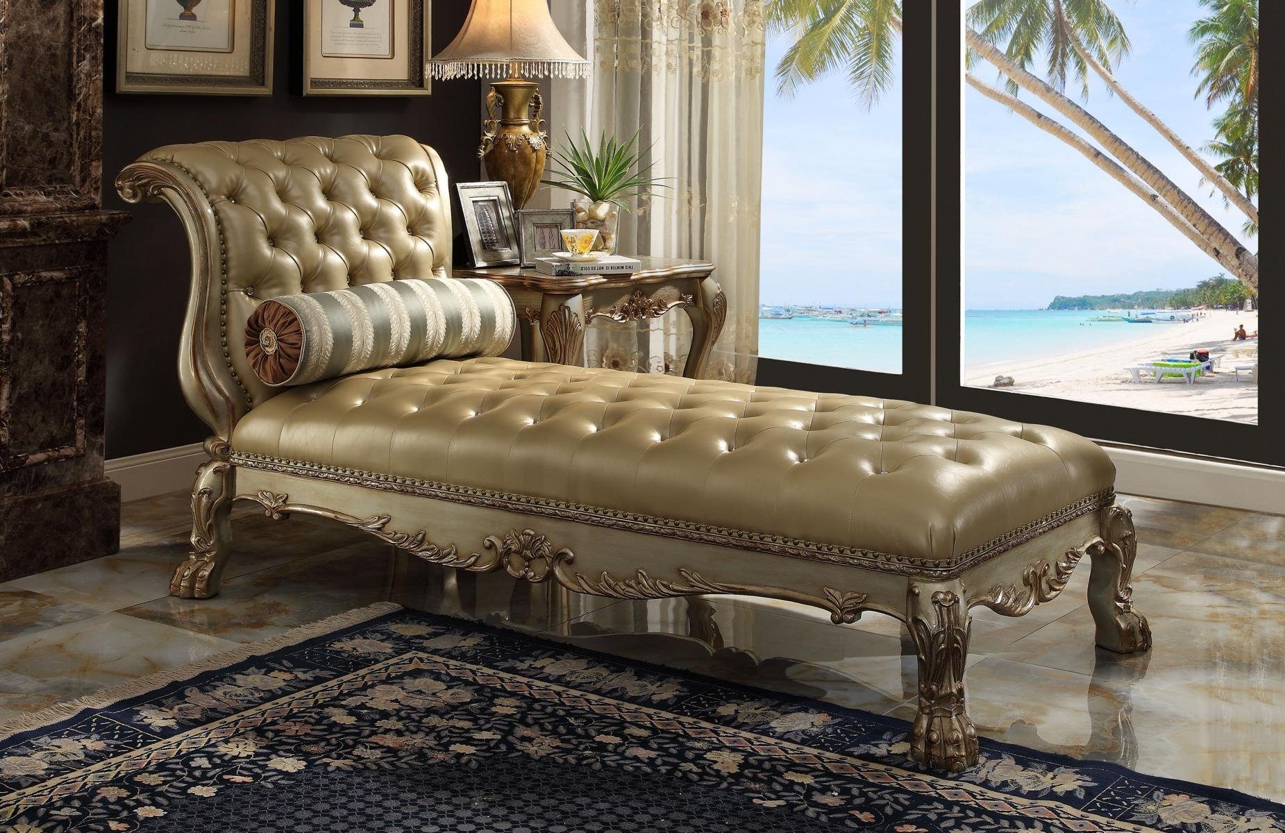 JVmoebel Chaiselongue, Chaiselongues Chesterfield Liege Leder Sofa Liegen Goldene Chaise