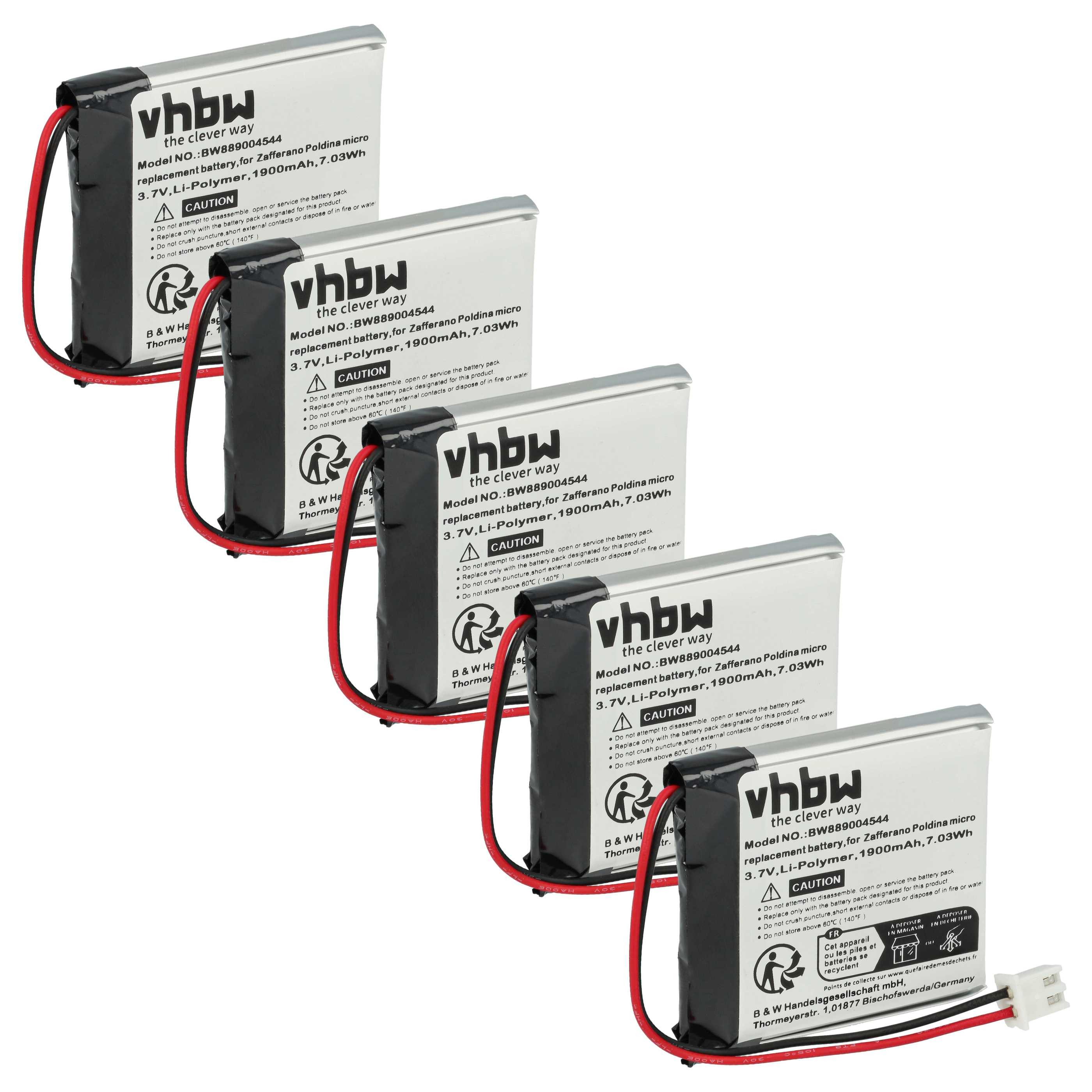 vhbw Akku passend für Zafferano POLDINA MICRO, LD0490F3 LED-Leuchte (1900 Akku Akku Li-Polymer 1900 mAh (3,7 V, 5 St), Leistungsfähige Austausch-Akkus für Ihre Indoor & Outdoor-Lampe