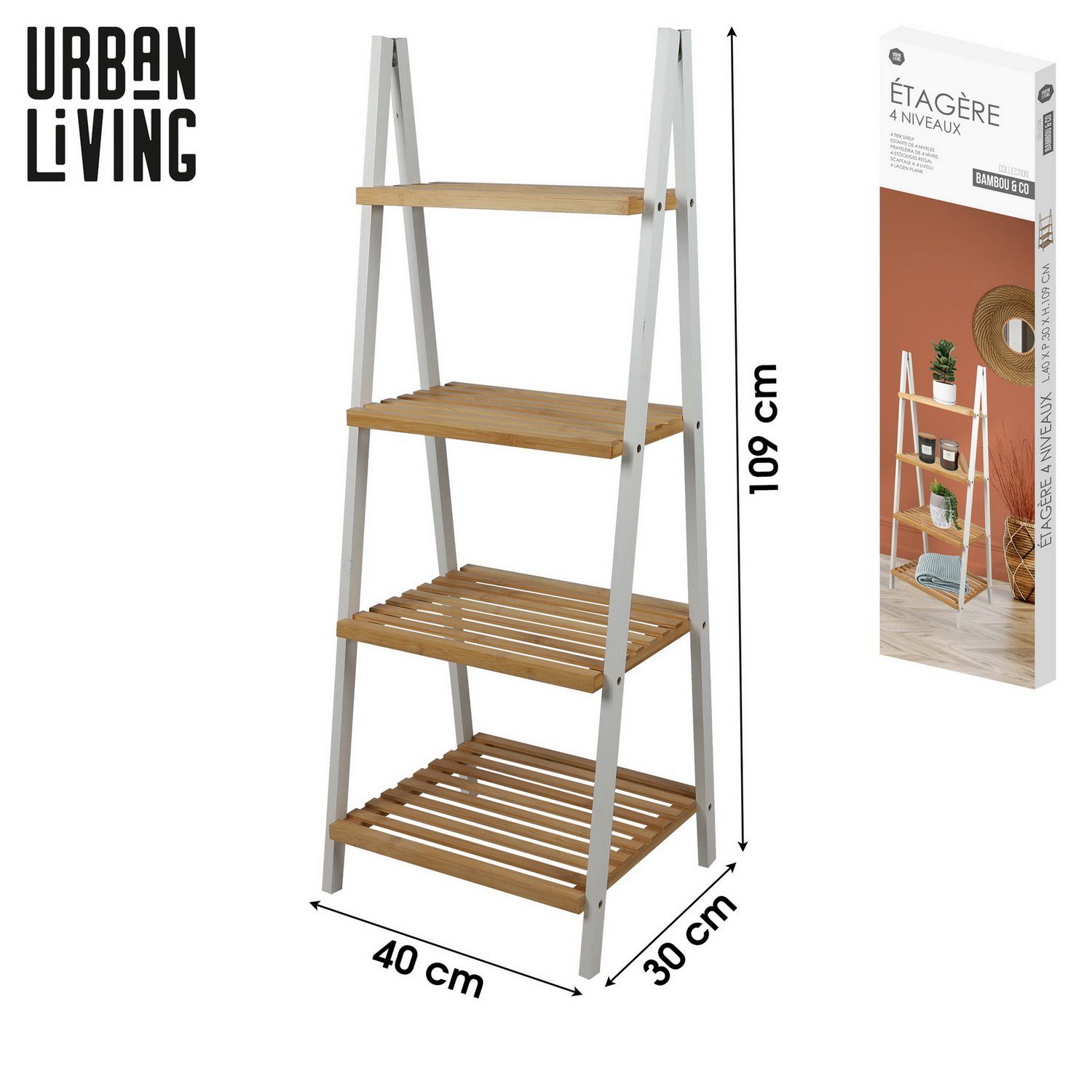 Urban Living Regaltreppe, kg 4-Etagen (BxTxH) 30 Belastbarkeit: 40 x 109 x max. Regal Leiterregal Standregal 20 cm