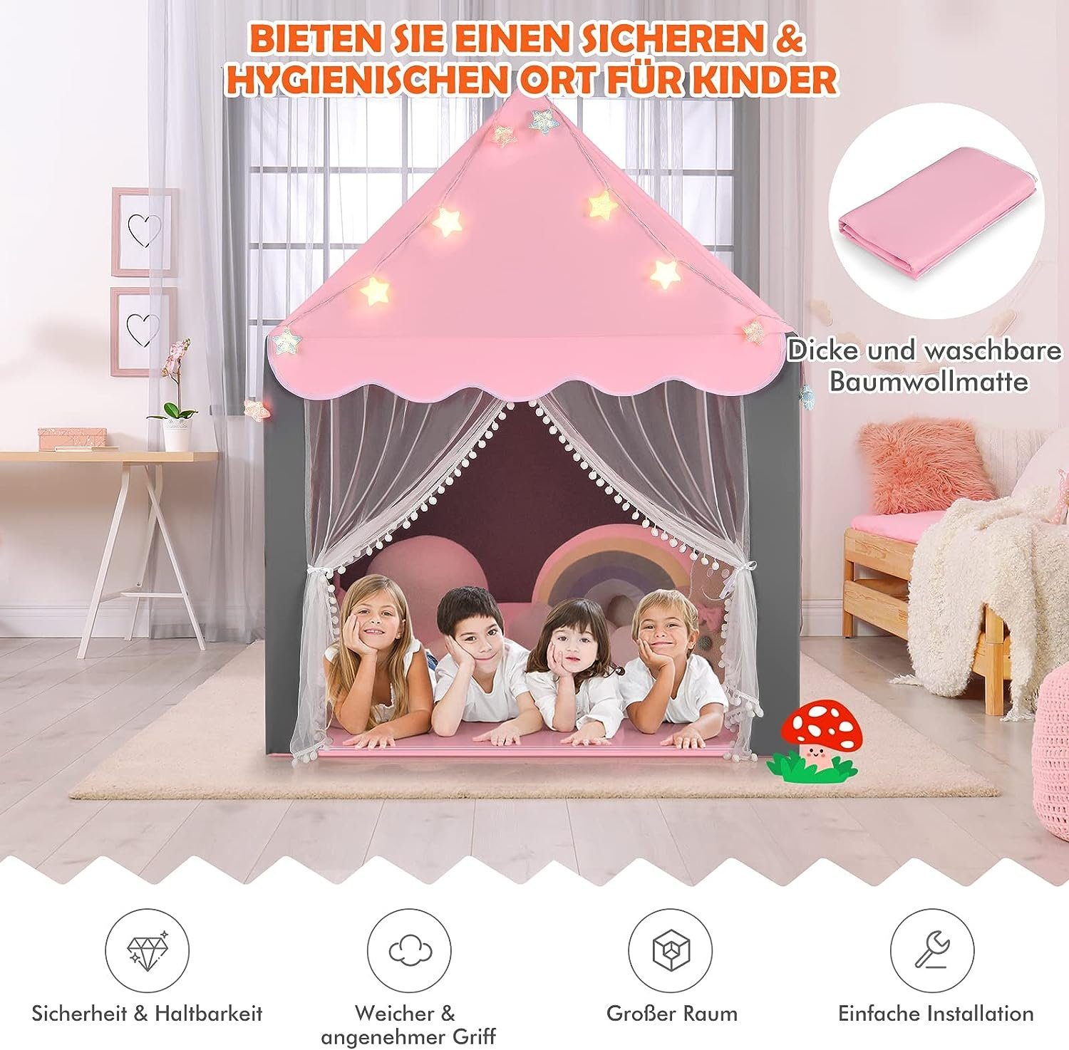 KOMFOTTEU Spielzelt Kinderhauszelt mit Netzfenster, für Kinder ab 3 Jahren günstig online kaufen