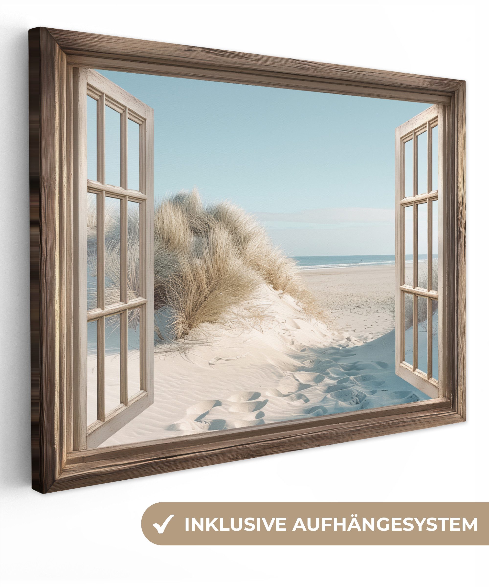 OneMillionCanvasses® Leinwandbild Aussicht - Hochgras - Dünen - Meer - Landschaft, Fotodruck (1 St), Wandbild Leinwandbilder, Aufhängefertig, Wanddeko 40x30 cm