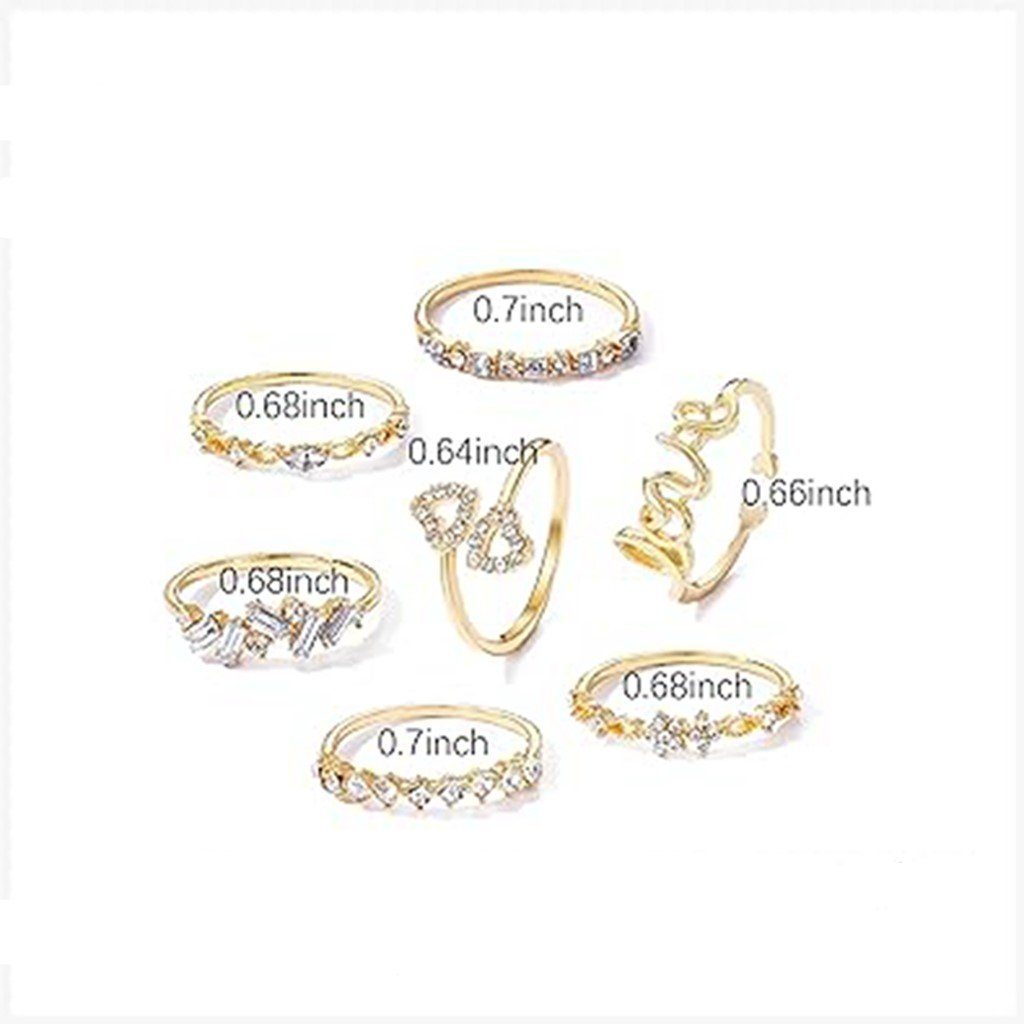 WaKuKa für Mädchen Ring-Set (7-tlg) stapelbare Weihnachtsgeschenk Ringe, Knöchelring-Set,